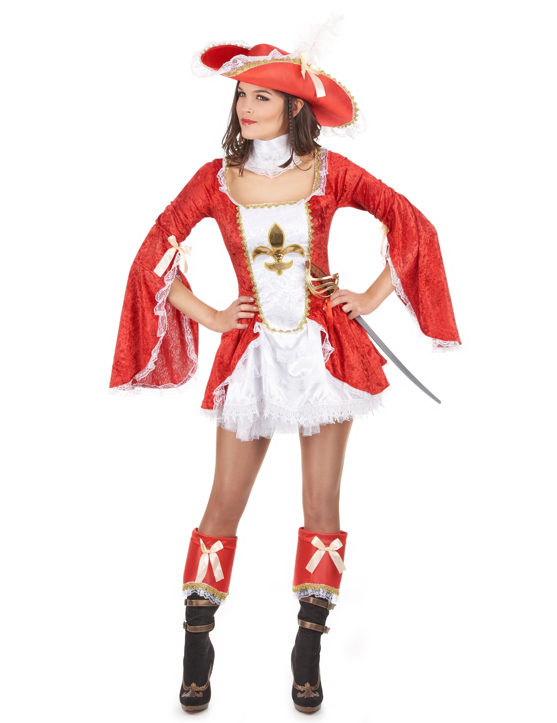 Edles Musketier Damenkostüm Soldatin weiss-rot-gold von KARNEVAL-MEGASTORE