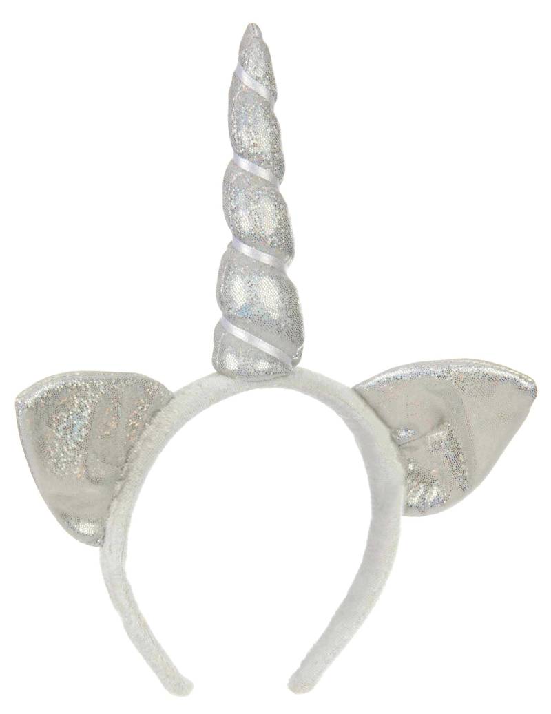 Einhorn Haarreif mit Pailletten Kostümaccessoire silber Einhorn Haarreif mit Pailletten Kostümaccessoire silber von KARNEVAL-MEGASTORE