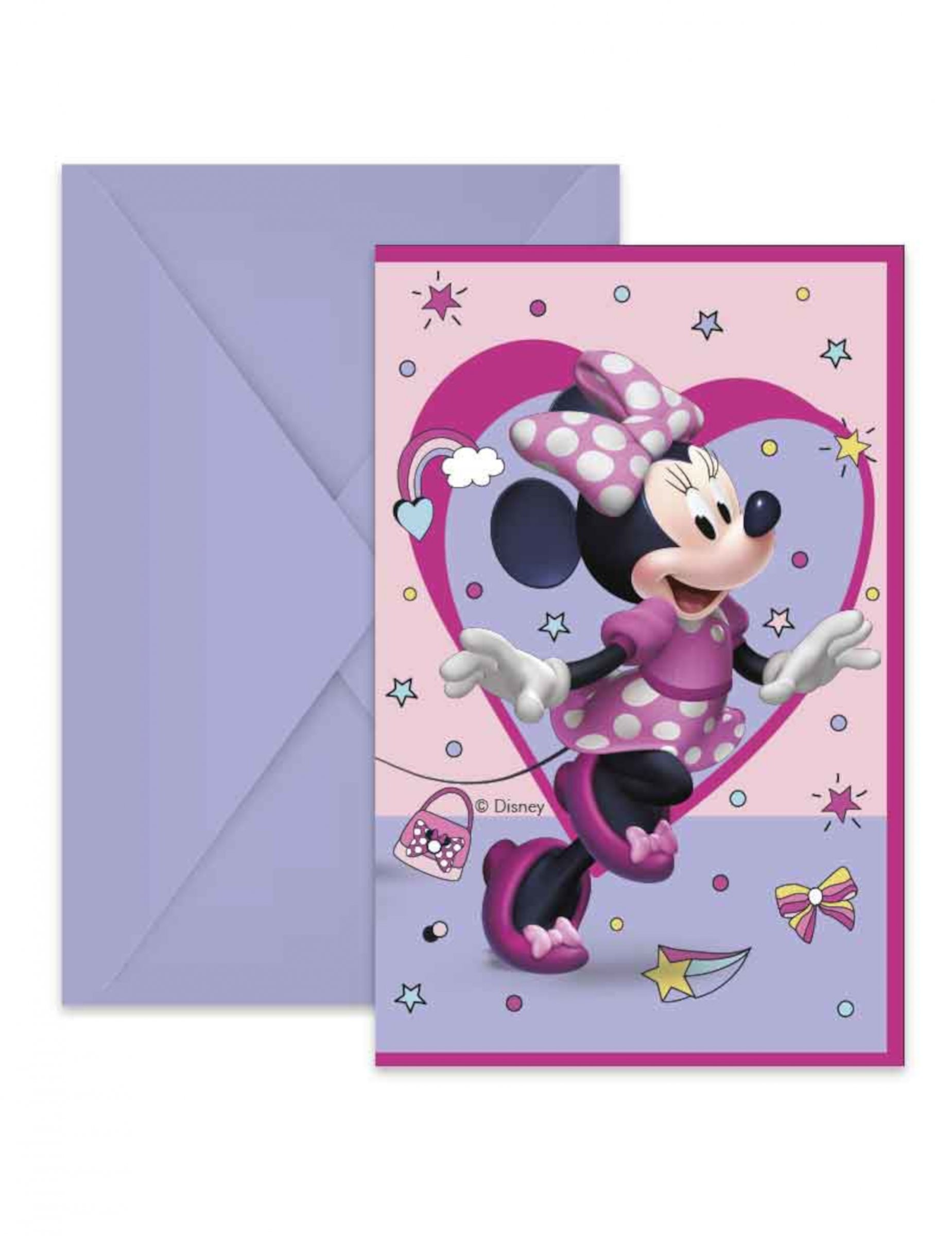 Einladungskarten mit Umschlägen, Minnie Maus von KARNEVAL-MEGASTORE