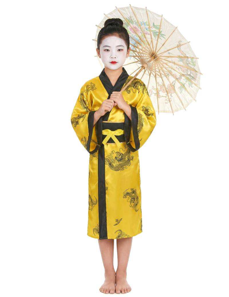 Elegante Chinesin Kinderkostüm Asia gelb-schwarz von KARNEVAL-MEGASTORE