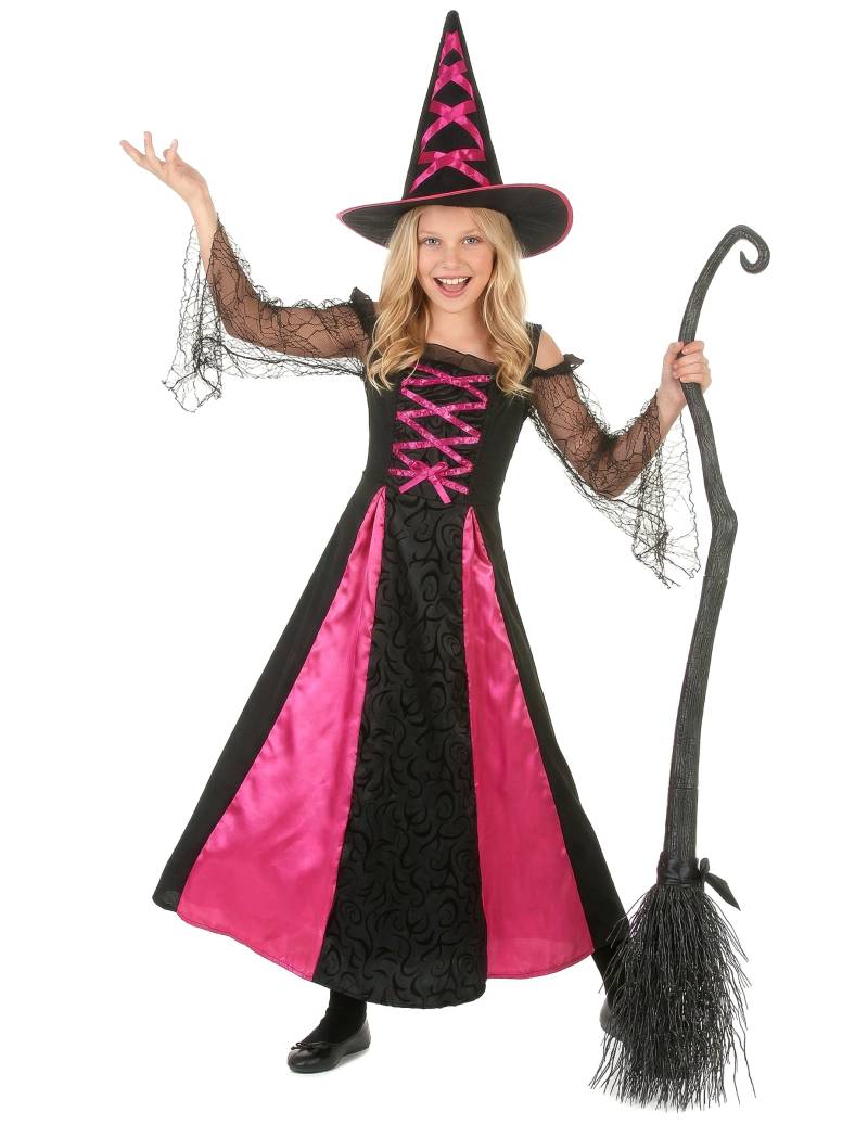 Elegante Hexe Kinderkostüm schwarz-pink von KARNEVAL-MEGASTORE