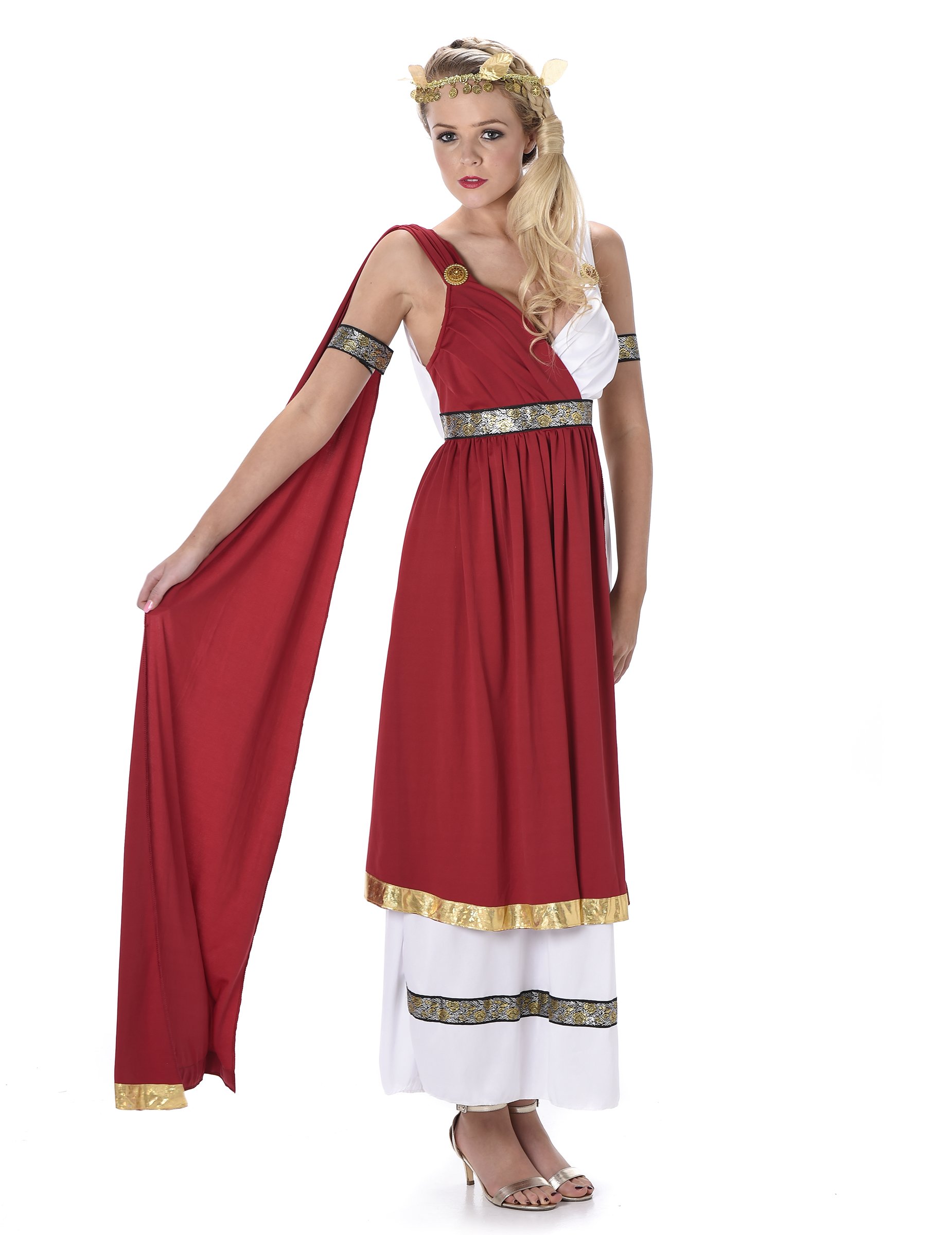 Elegante Römerin Antike Damenkostüm rot-weiss-gold von KARNEVAL-MEGASTORE