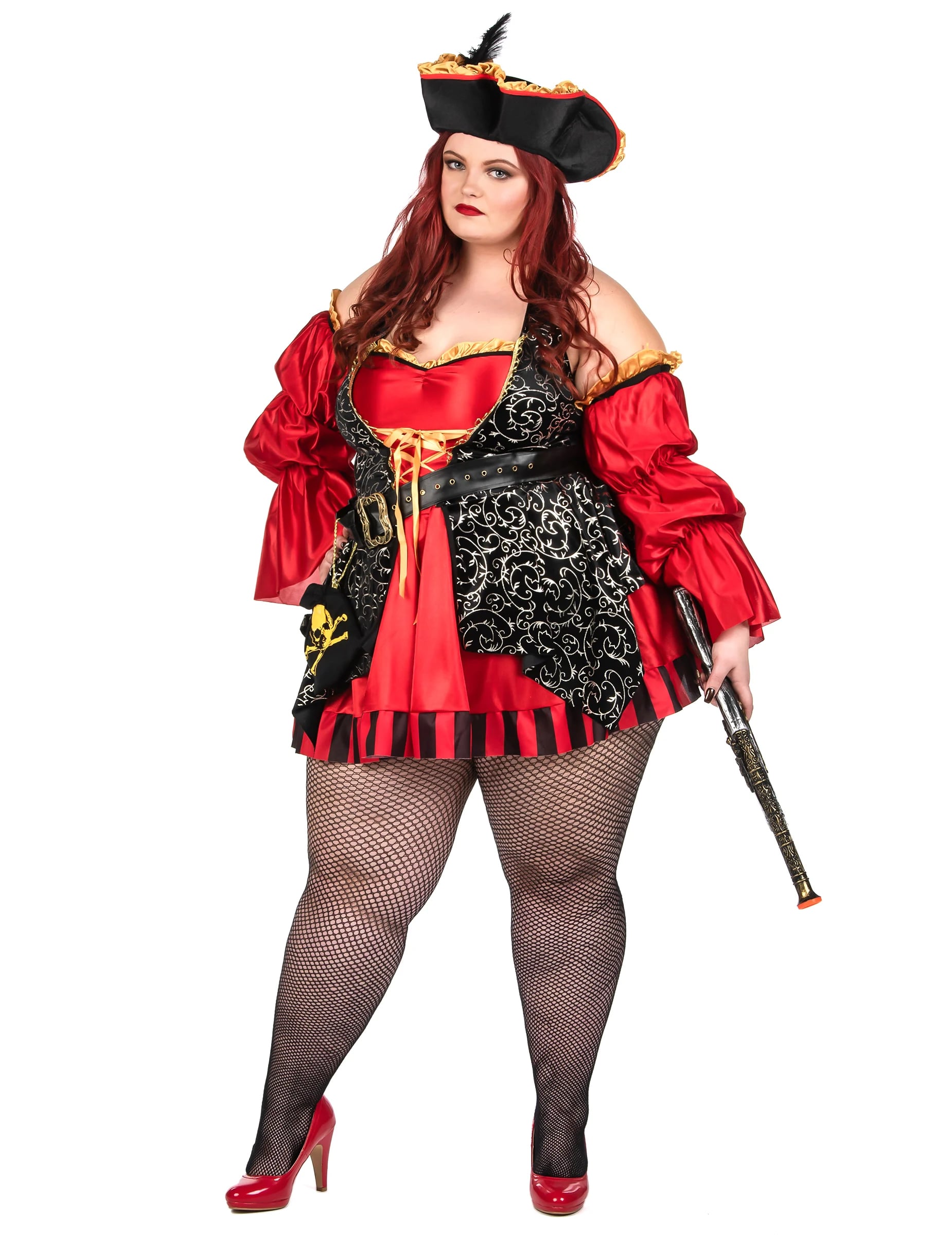 Elegantes Plus-Size Piratenkostüm, Damen, rot von KARNEVAL-MEGASTORE