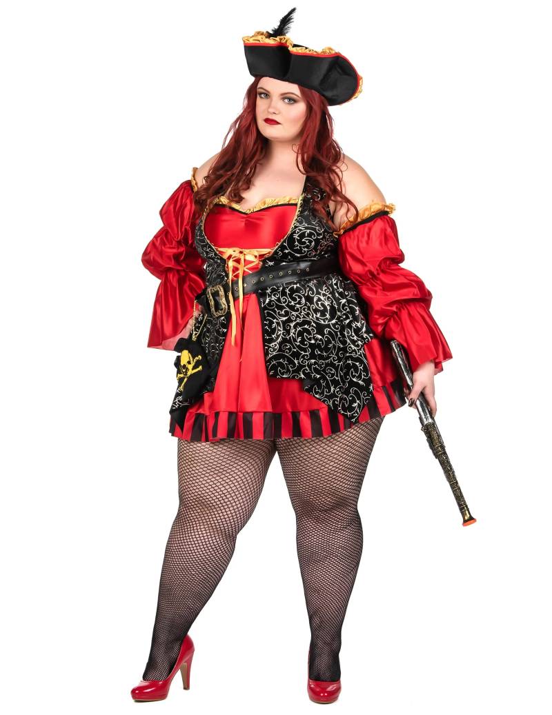 Elegantes Plus-Size Piratenkostüm, Damen, rot von KARNEVAL-MEGASTORE