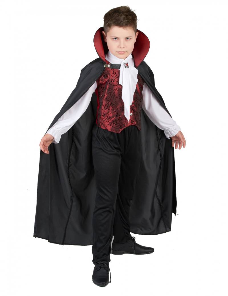 Elegantes Vampir-Kostüm für Jungen Halloweenkostüm schwarz-rot-weiss von KARNEVAL-MEGASTORE
