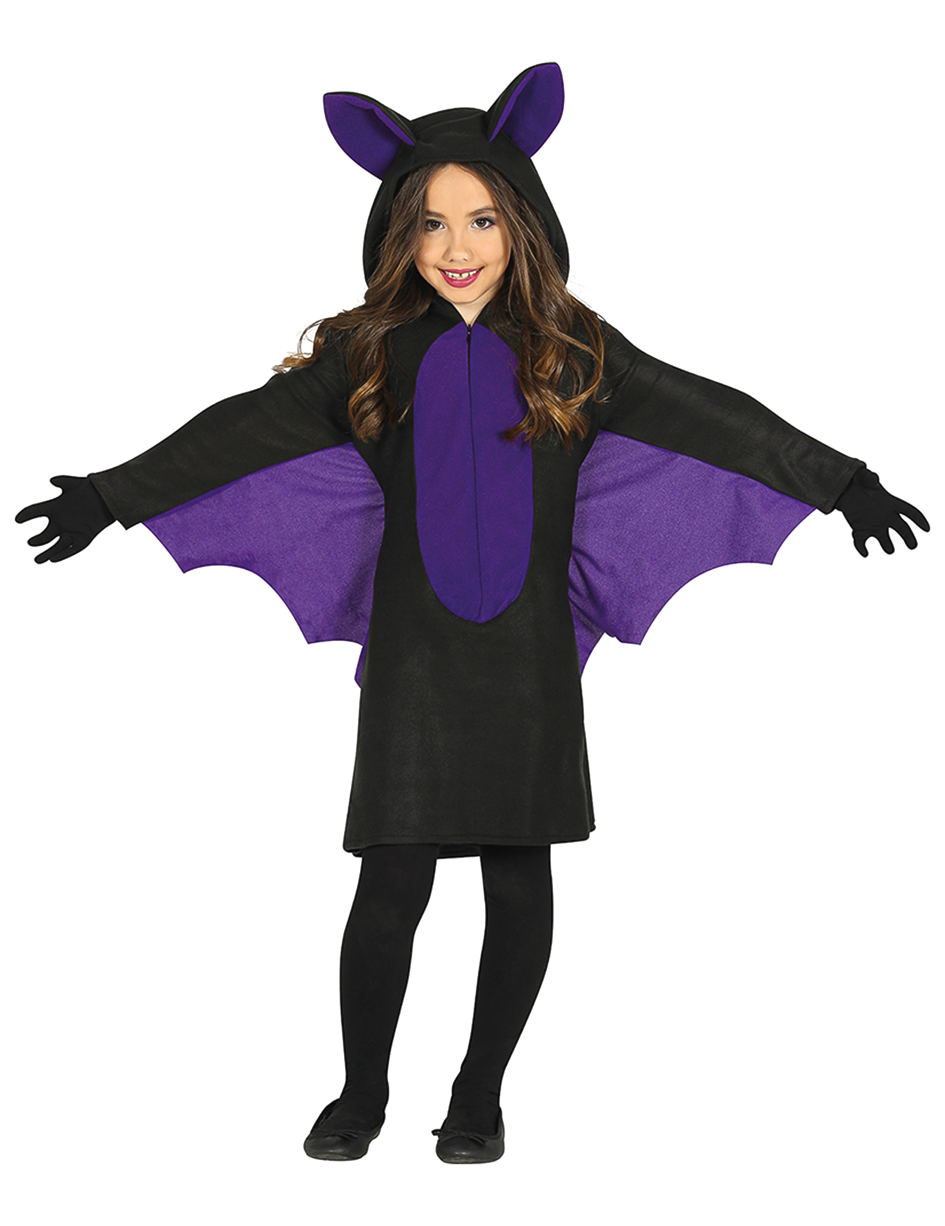 Fledermaus-Kostüm für Kinder Halloween schwarz-violett von KARNEVAL-MEGASTORE