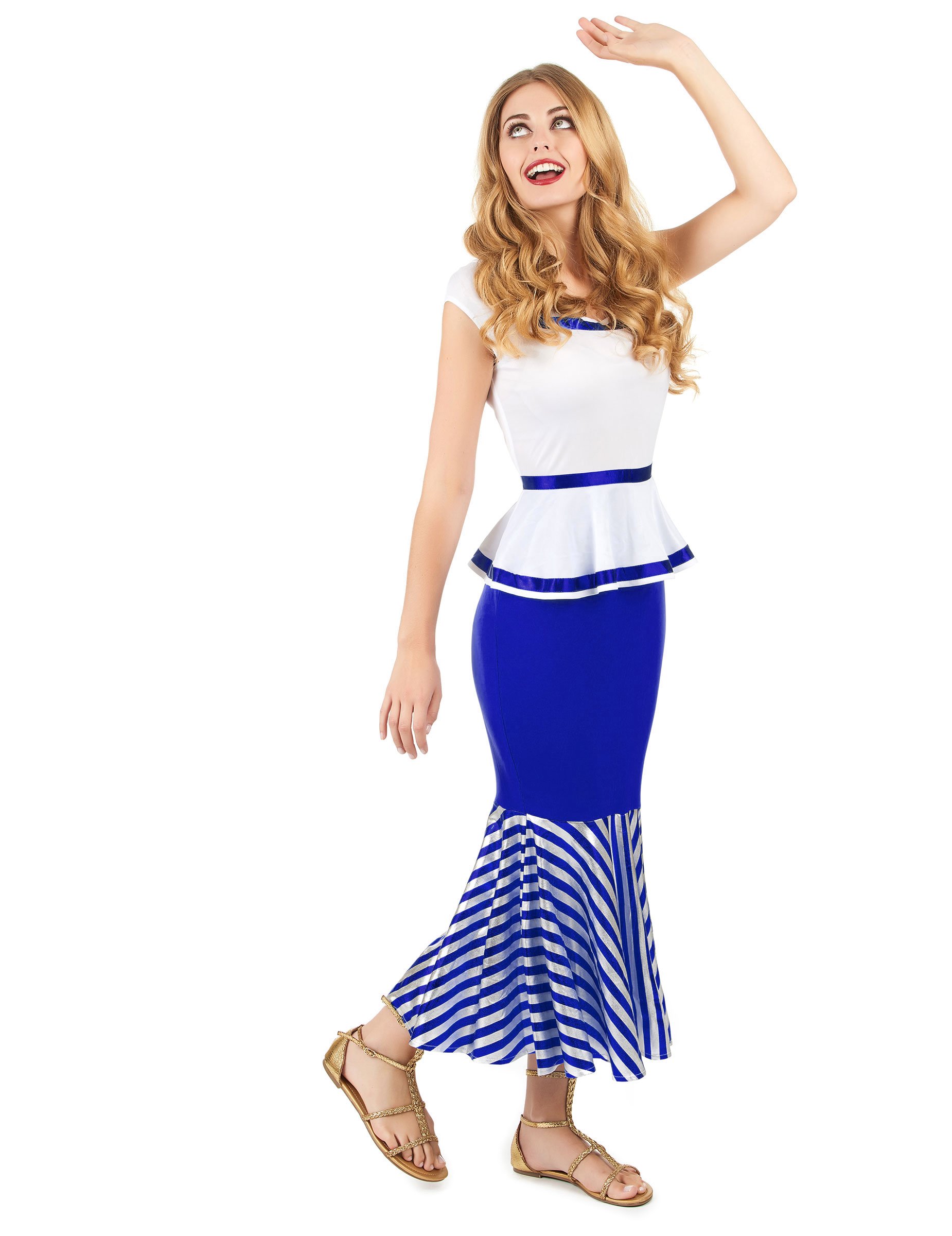 Gallierin Damenkostüm blau-weiss von KARNEVAL-MEGASTORE
