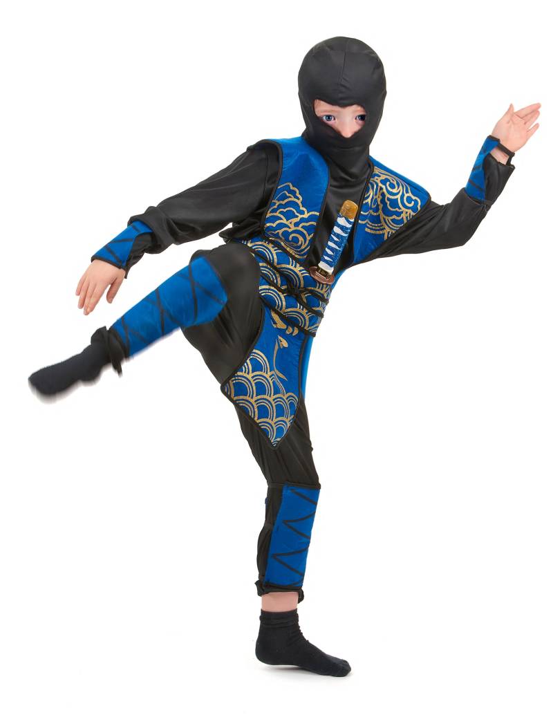 Gefährlicher Ninja Kinderkostüm Krieger schwarz-blau Gefährlicher Ninja Kinderkostüm Krieger schwarz-blau von KARNEVAL-MEGASTORE
