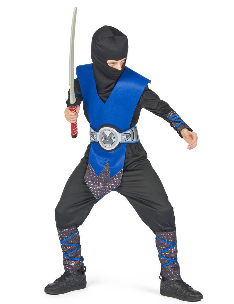 Geheimnisvoller Ninja Kinderkostüm schwarz-blau-grau von KARNEVAL-MEGASTORE