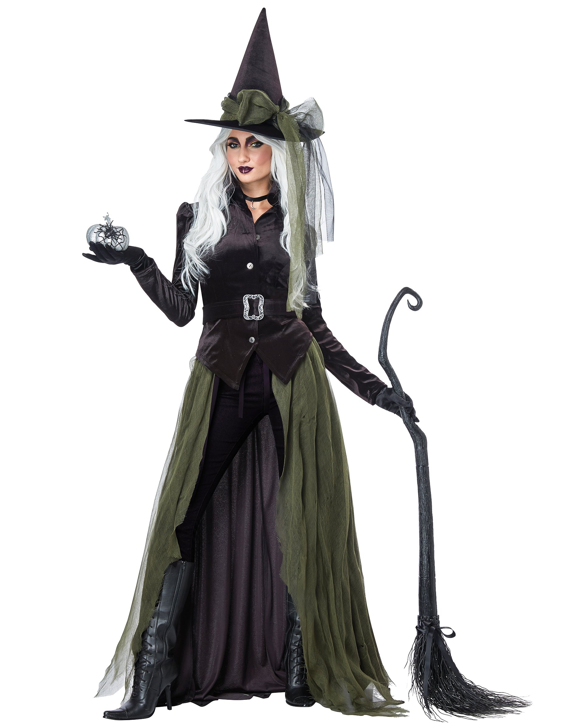 Gothic-Hexenkostüm für Damen Halloween-Kostüm grün-schwarz von KARNEVAL-MEGASTORE