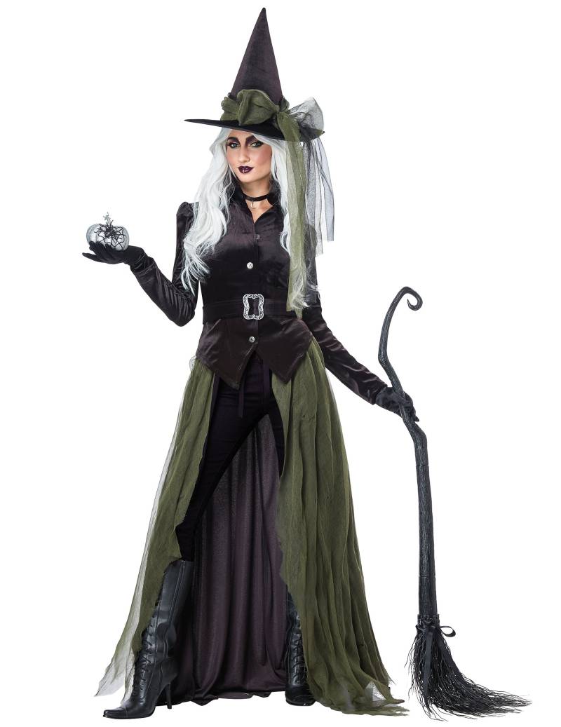 Gothic-Hexenkostüm für Damen Halloween-Kostüm grün-schwarz von KARNEVAL-MEGASTORE