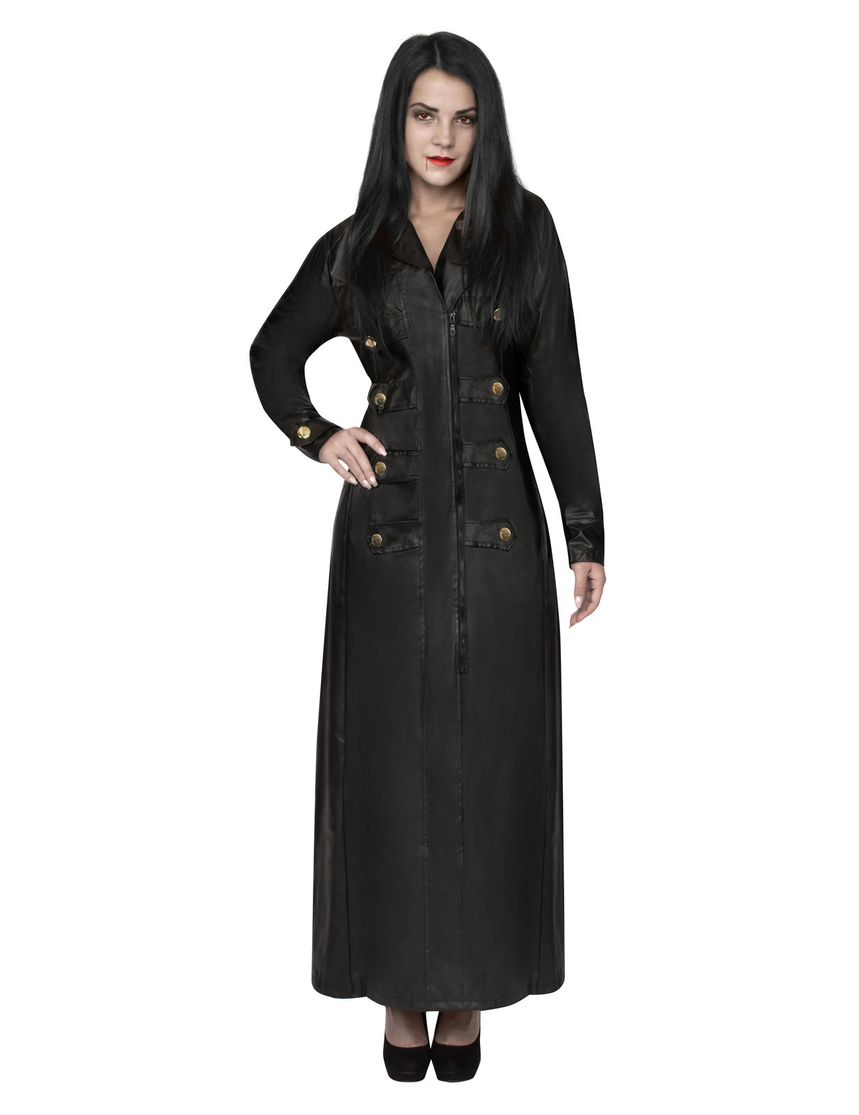Gothic-Vampirin Mantel in Lederoptik schwarz von KARNEVAL-MEGASTORE