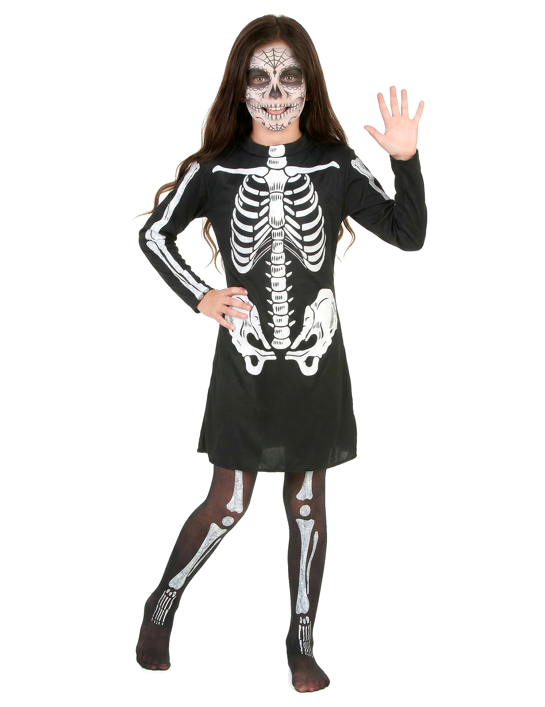 Halloween-Kostüm Skelettmädchen schwarz-weiss von KARNEVAL-MEGASTORE