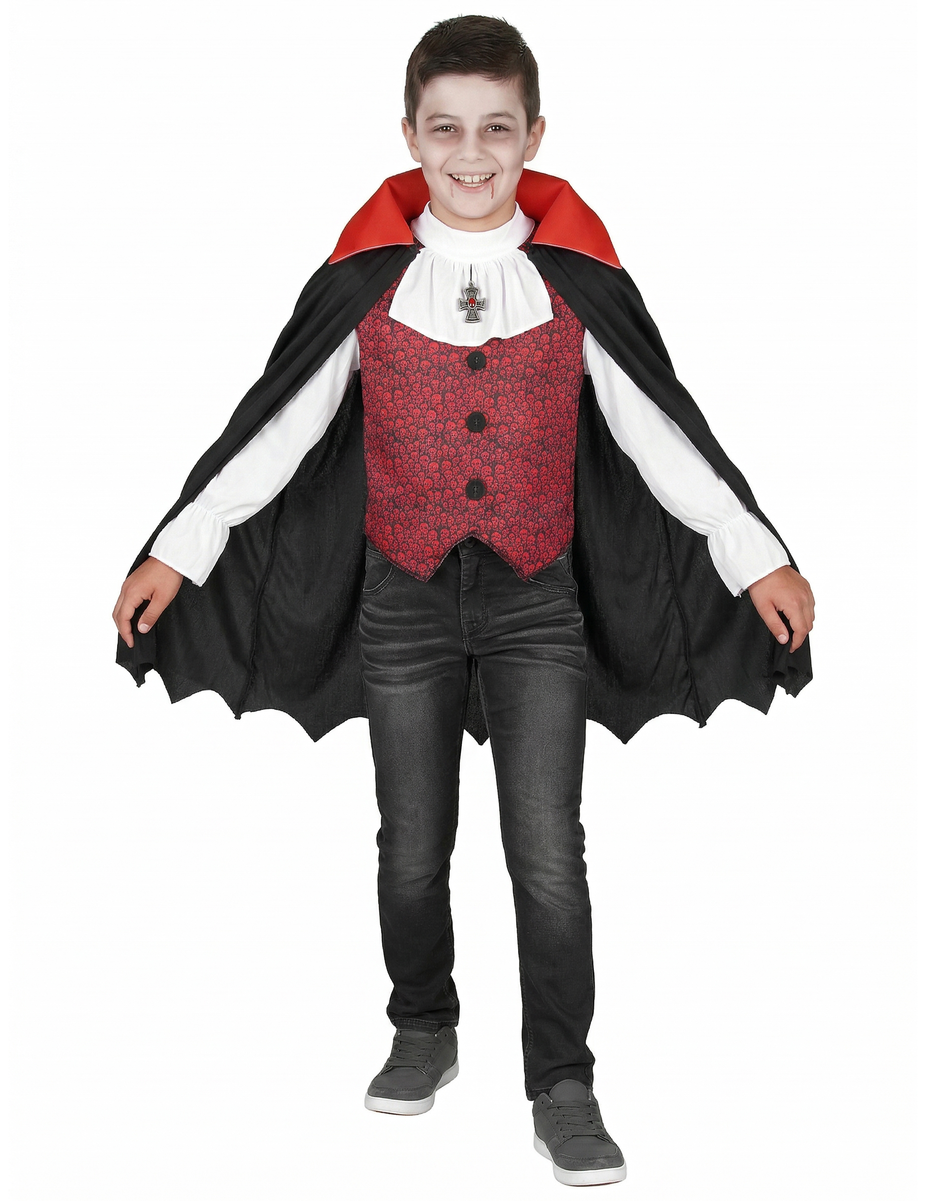 Halloween Vampir-Kostüm für Jungen schwarz-weiss-rot von KARNEVAL-MEGASTORE