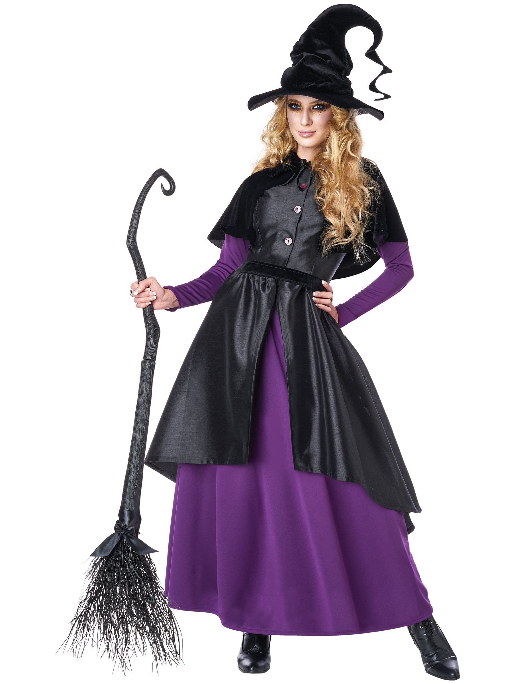 Hexenkostüm für Damen - Schwarz/Violett, Deluxe von KARNEVAL-MEGASTORE