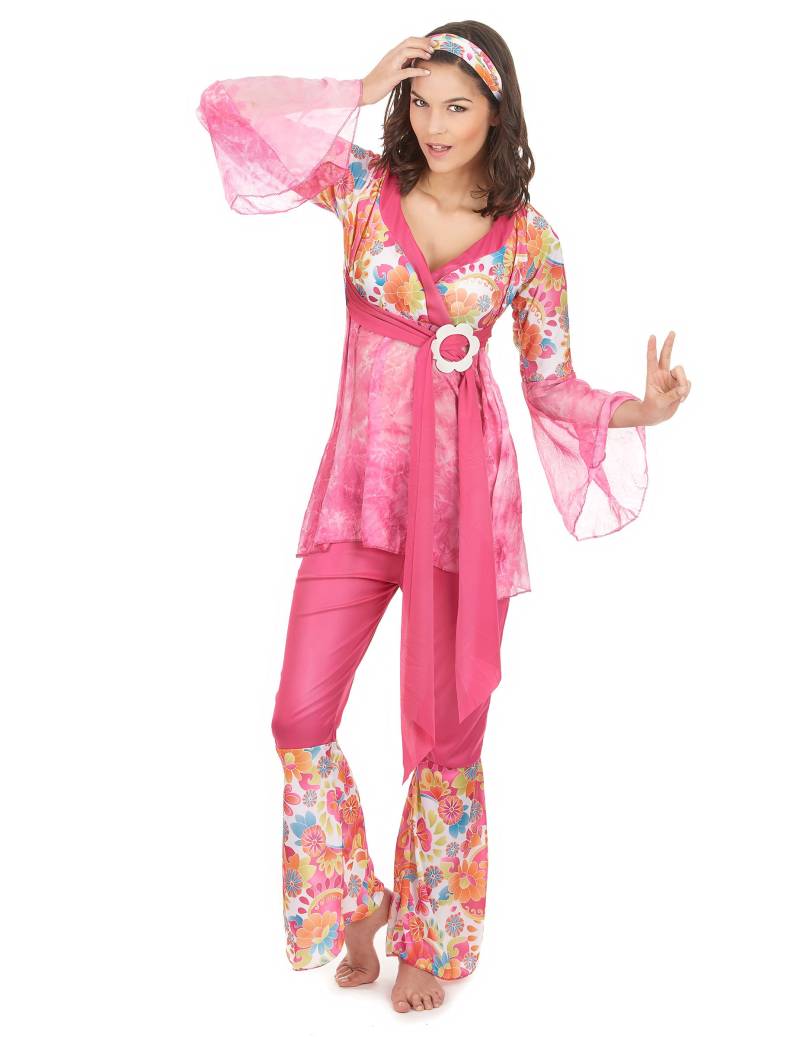 Hippie-Damenkostüm 60er-Kostüm pink-bunt von KARNEVAL-MEGASTORE