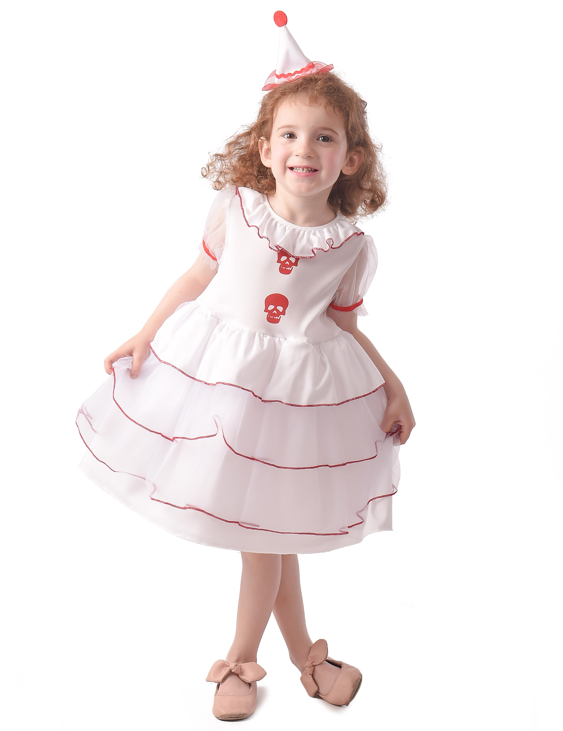Horror-Clown-Kostüm für Mädchen mit Totenköpfen Halloween rot-weiß Horror-Clown-Kostüm für Mädchen mit Totenköpfen Halloween rot-weiß von KARNEVAL-MEGASTORE