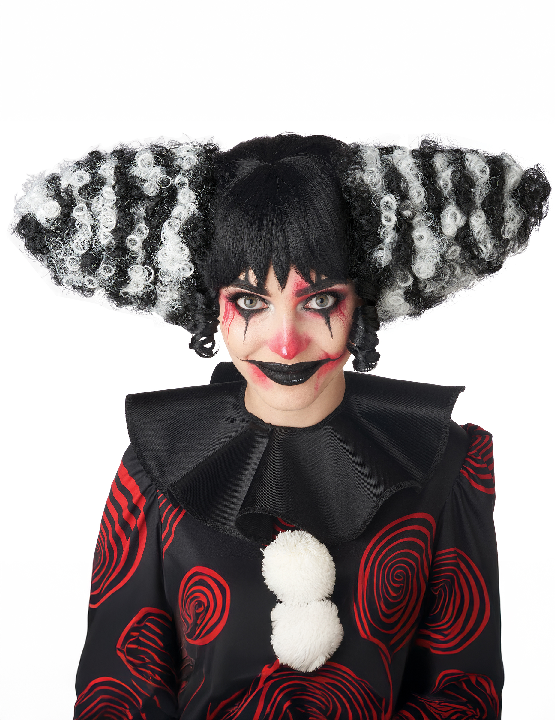 Horrorclown Perücke für Erwachsene schwarz weiß von KARNEVAL-MEGASTORE