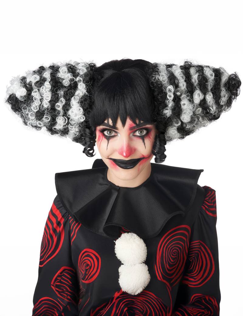 Horrorclown Perücke für Erwachsene schwarz weiß von KARNEVAL-MEGASTORE