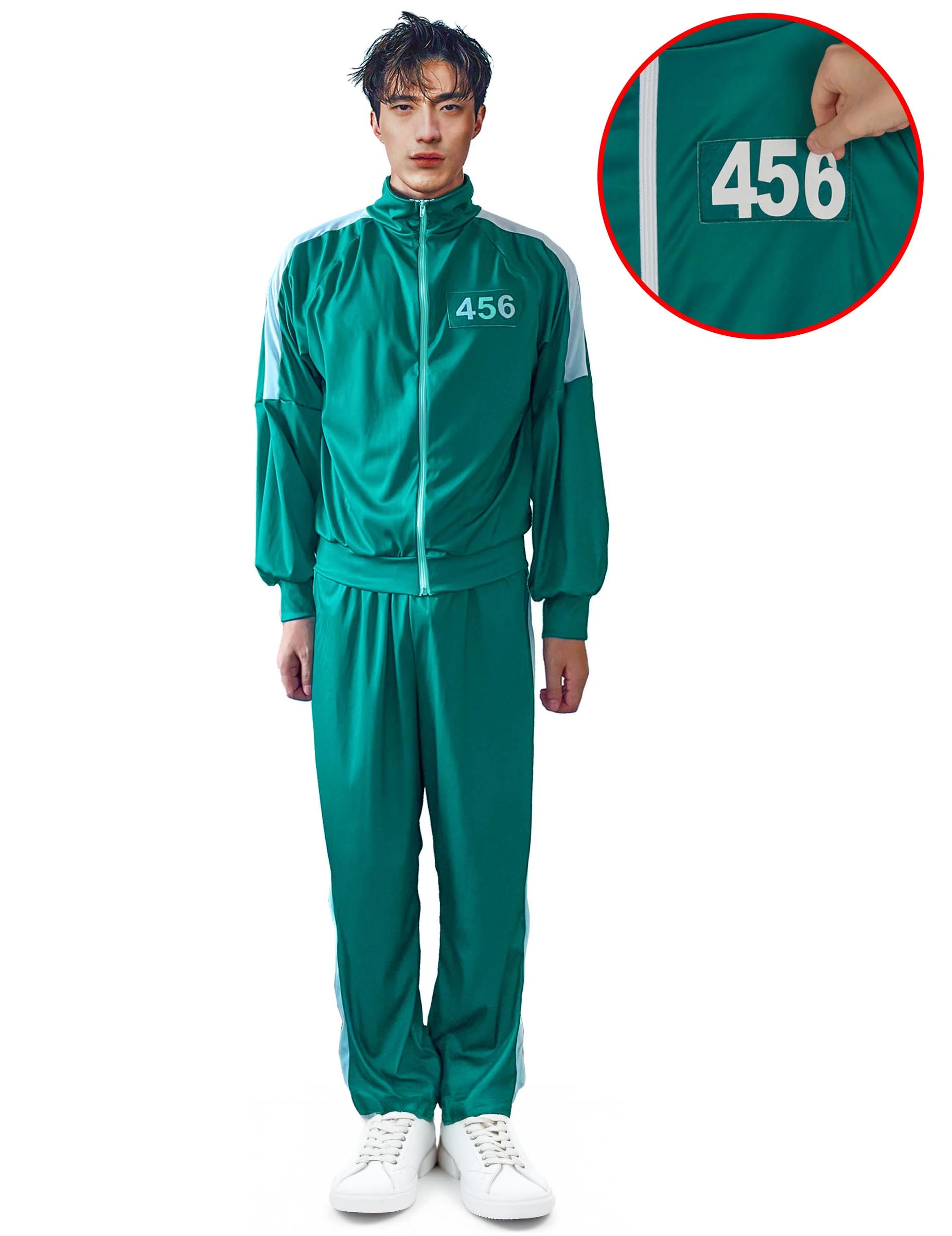 Horrorshow-Teilnehmer Halloween-Kostüm für Erwachsene mit individueller Nummer grün-weiß von KARNEVAL-MEGASTORE