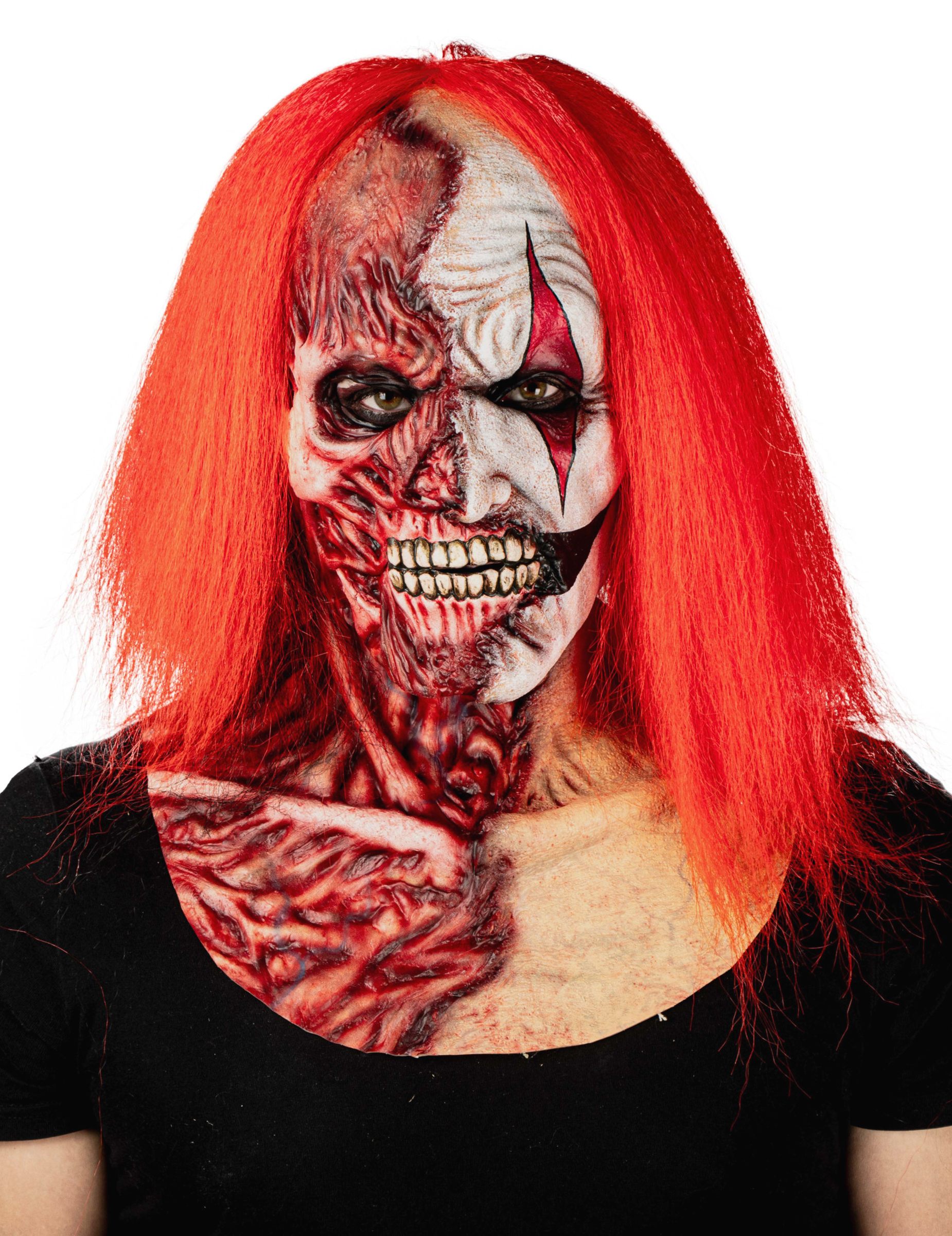 Hyperrealistische Doppelgesicht-Clown-Maske Premium für Erwachsene Hyperrealistische Doppelgesicht-Clown-Maske Premium für Erwachsene von KARNEVAL-MEGASTORE