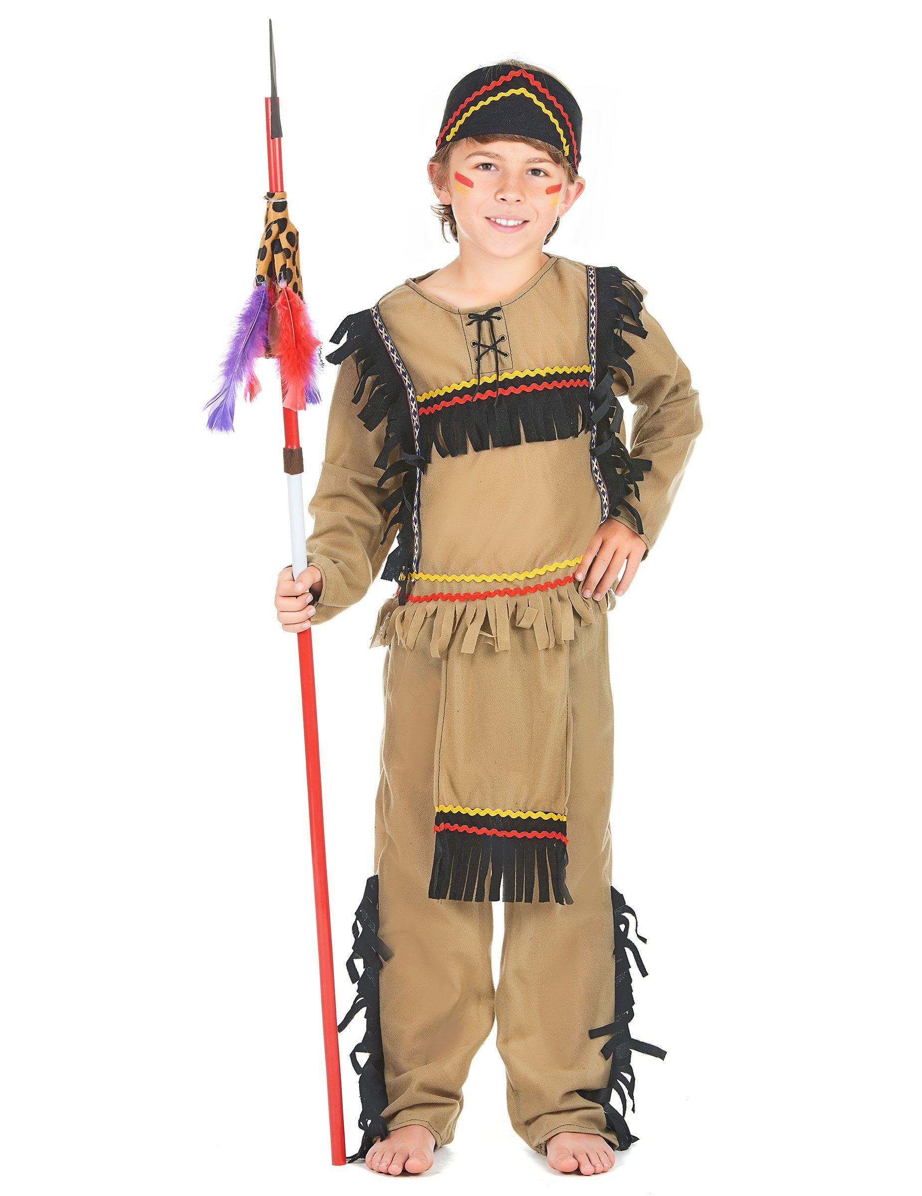 Indianer-Kinderkostüm Tapferer Indianerkrieger beige-schwarz von KARNEVAL-MEGASTORE