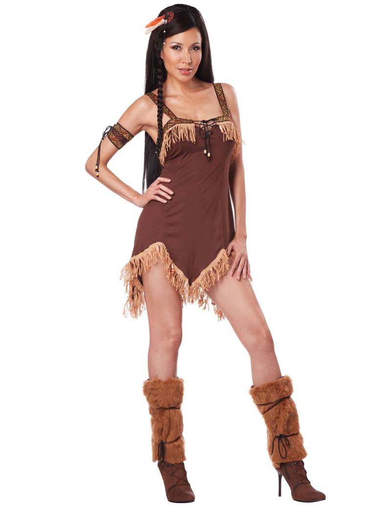 Indianerin Damenkostüm Western dunkelbraun von KARNEVAL-MEGASTORE