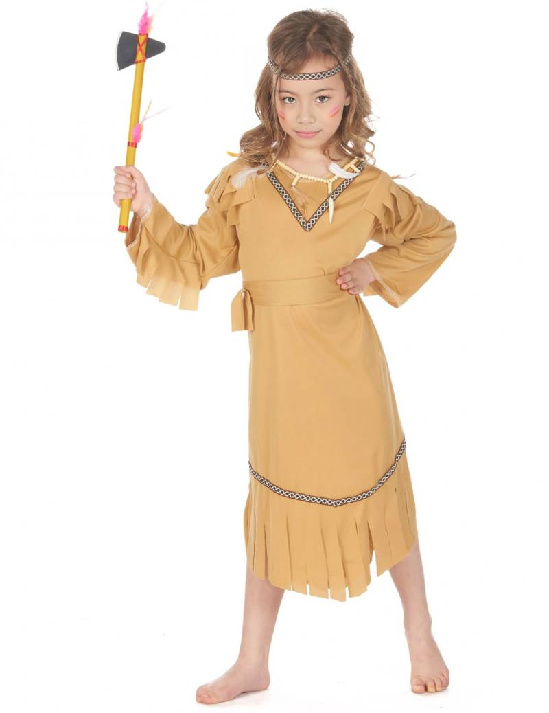 Indianerinnen Kinderkostüm Wilder Westen beige von KARNEVAL-MEGASTORE