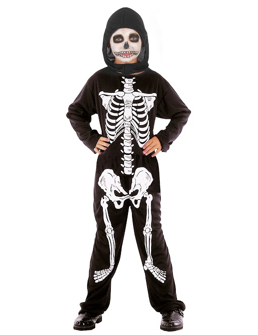 Jungen Skelett Halloween-Kostüm schwarz-weiss von KARNEVAL-MEGASTORE