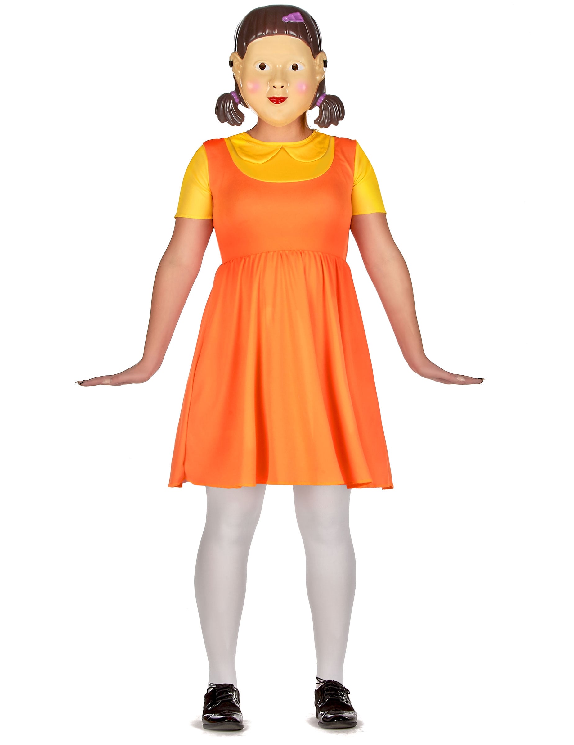 Killerpuppenkostüm für Damen koreanische TV-Show orangefarben-gelb-weiß Killerpuppenkostüm für Damen koreanische TV-Show orangefarben-gelb-weiß von KARNEVAL-MEGASTORE