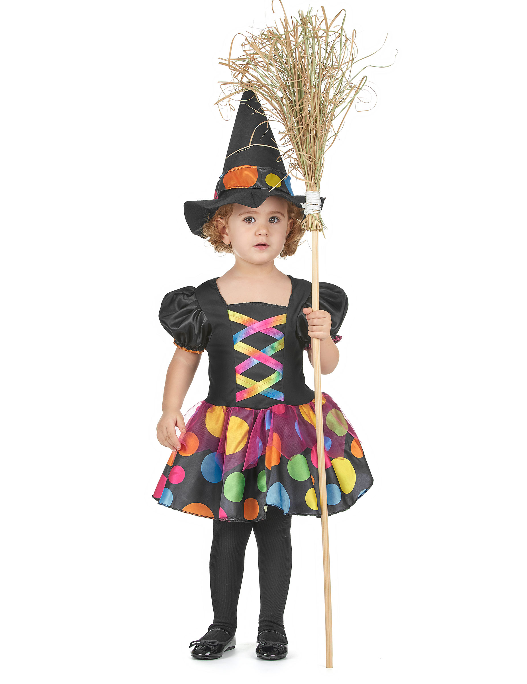 Kleine Hexe-Kinderkostüm Halloween schwarz-bunt von KARNEVAL-MEGASTORE