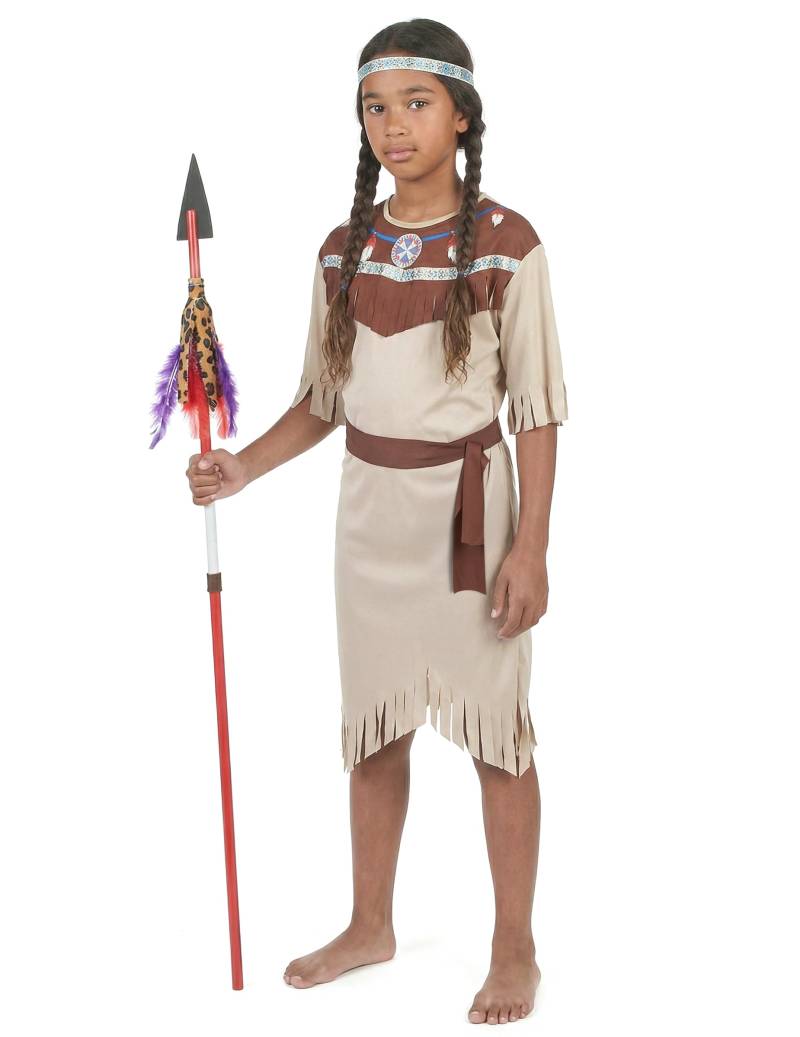 Kleine Indianerin Kinderkostüm Wilder Westen hellbraun-dunkelbraun von KARNEVAL-MEGASTORE