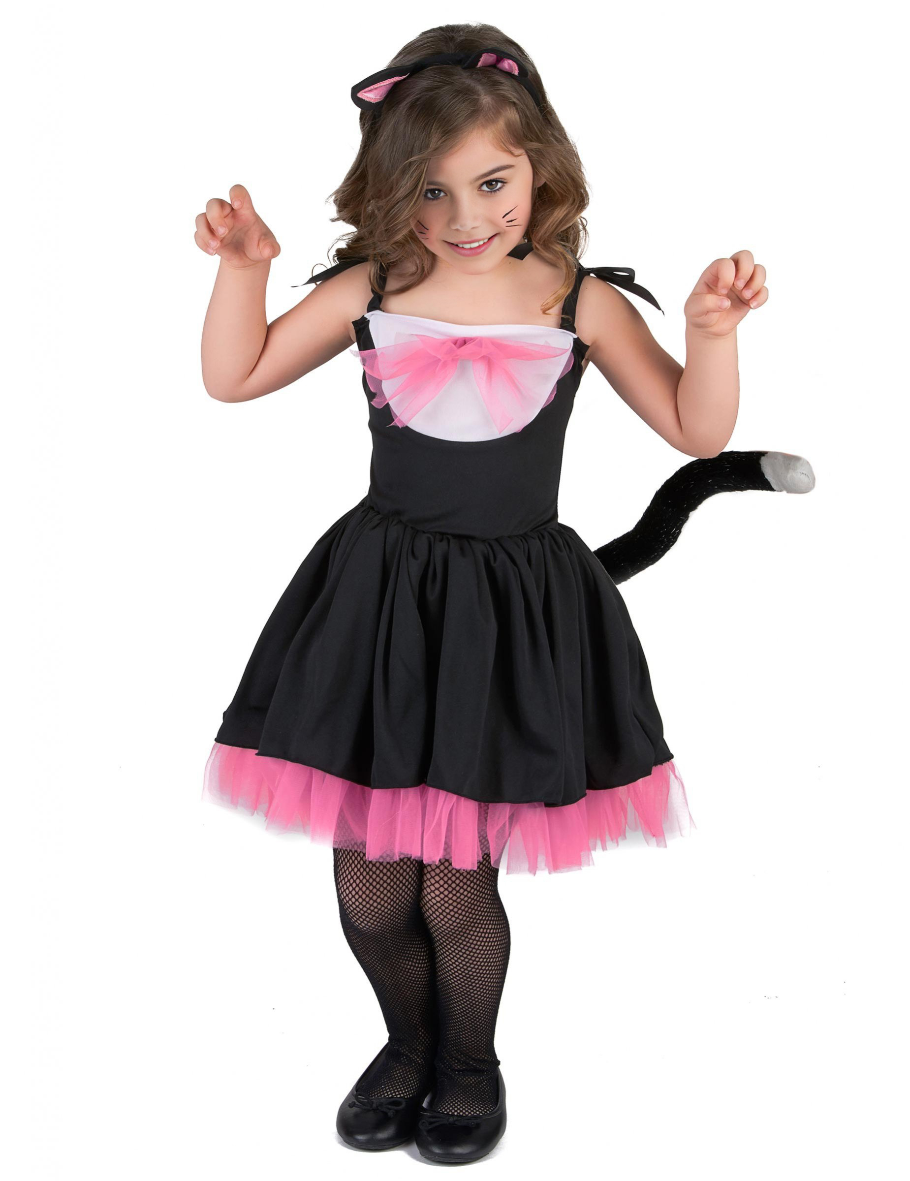 Kleine Katze Tier-Kinderkostüm schwarz-rosa von KARNEVAL-MEGASTORE