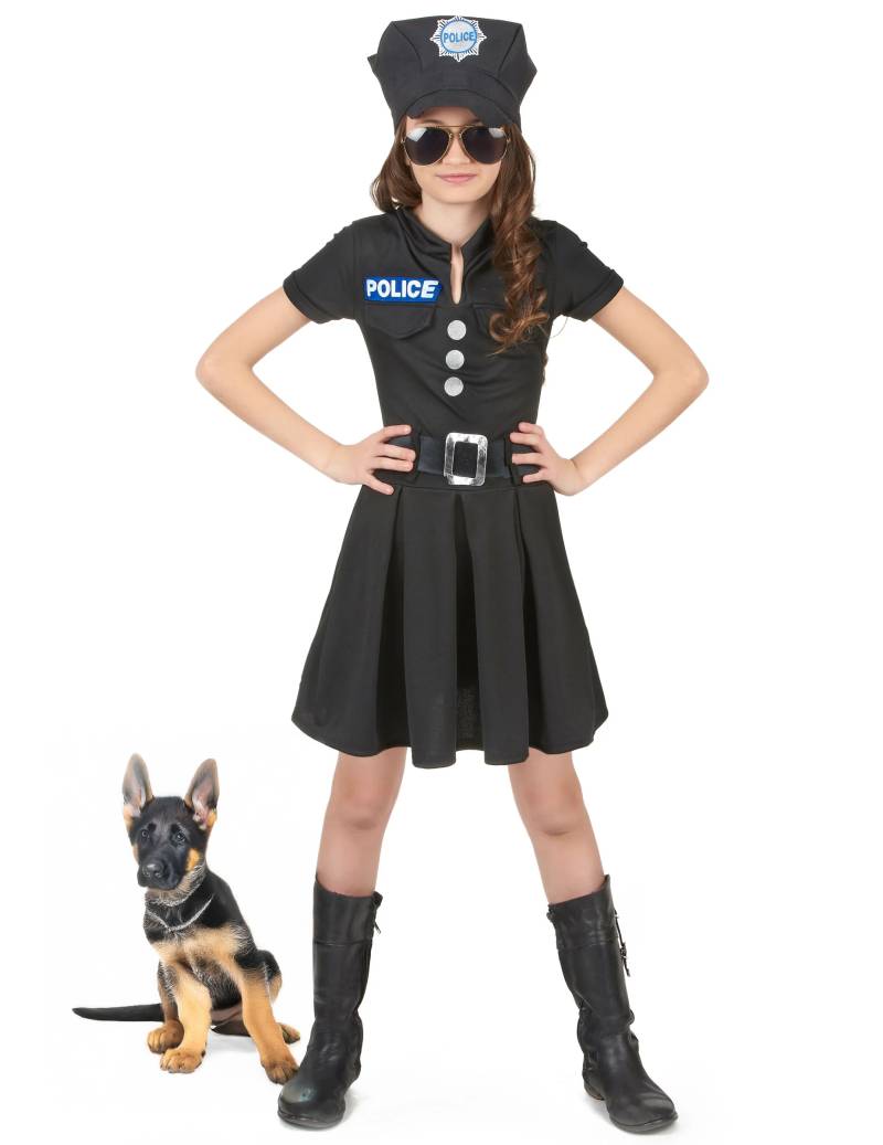 Kleine Polizistin Kinderkostüm Politesse schwarz-silber von KARNEVAL-MEGASTORE