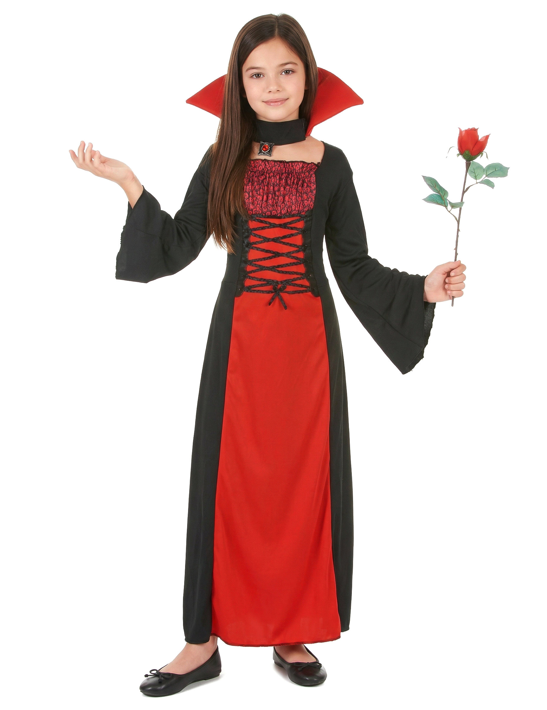 Kleine Vampirin Halloween-Kinderkostüm schwarz-rot von KARNEVAL-MEGASTORE