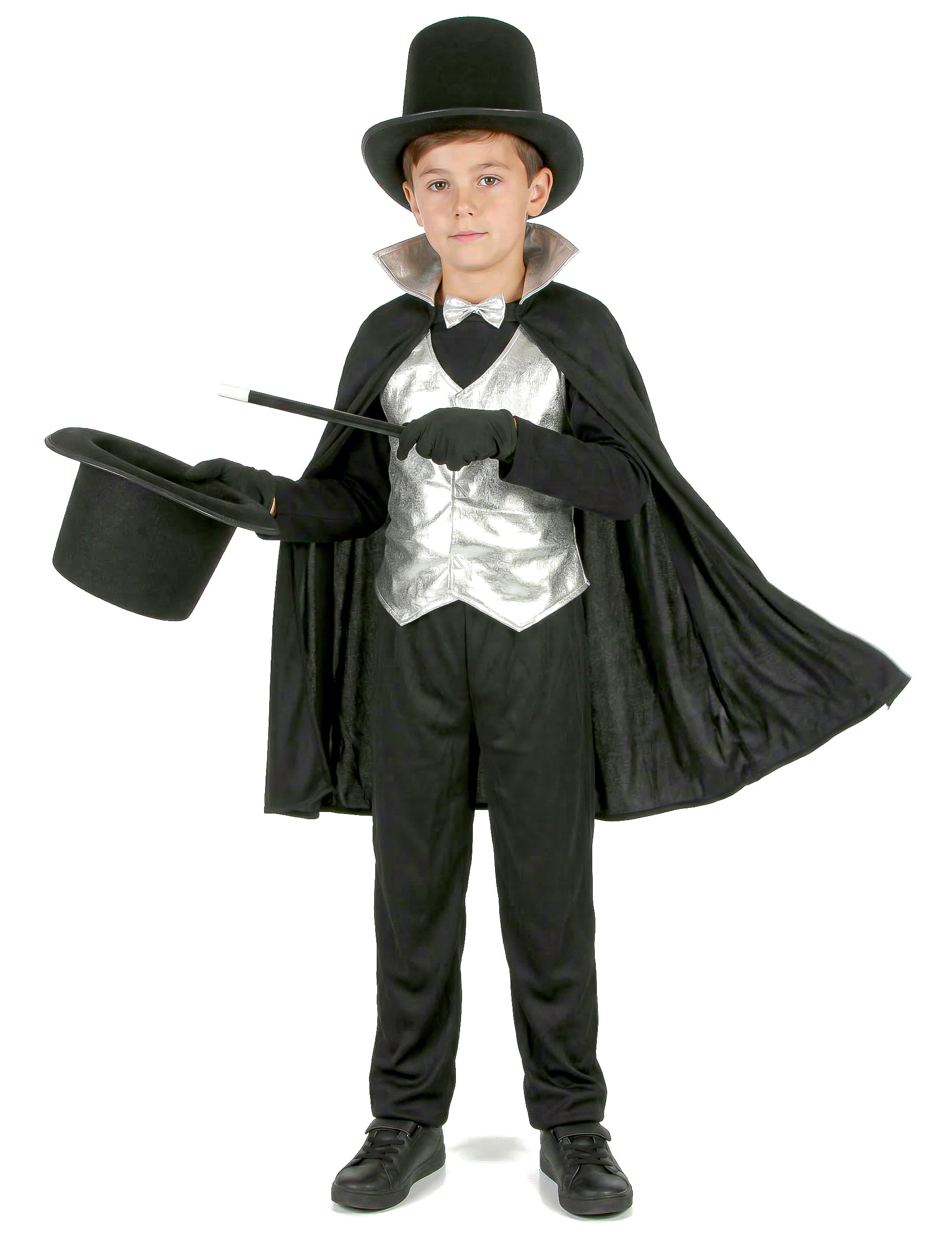 Kleiner Zauberer Magier Kinderkostüm für Jungen schwarz-silber von KARNEVAL-MEGASTORE