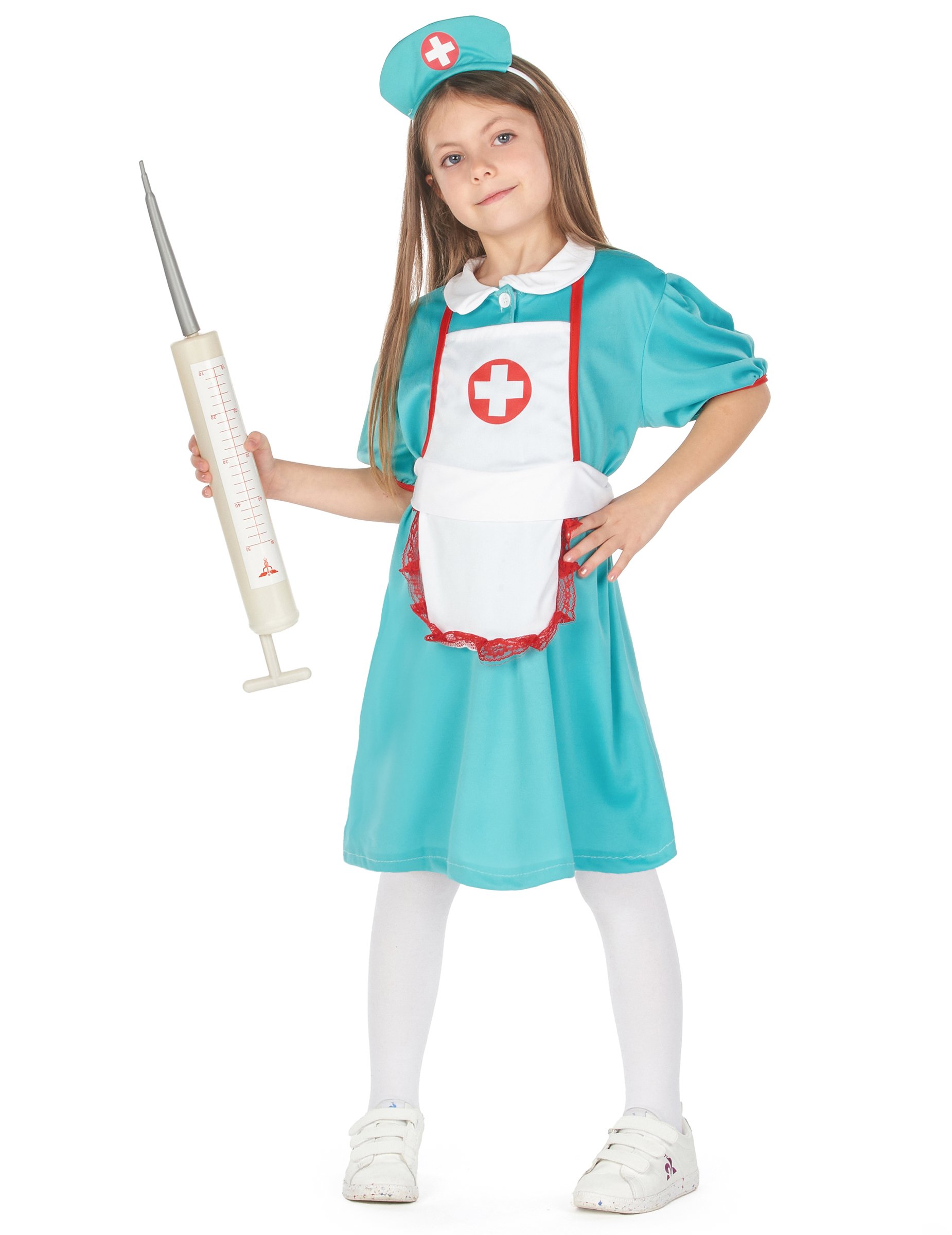 Krankenschwester-Kinderkostüm türkis-weiss-rot von KARNEVAL-MEGASTORE