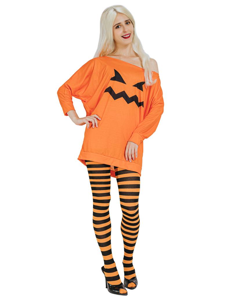 Kürbis-Tunika für Damen Halloweenkostüm orange-schwarz von KARNEVAL-MEGASTORE