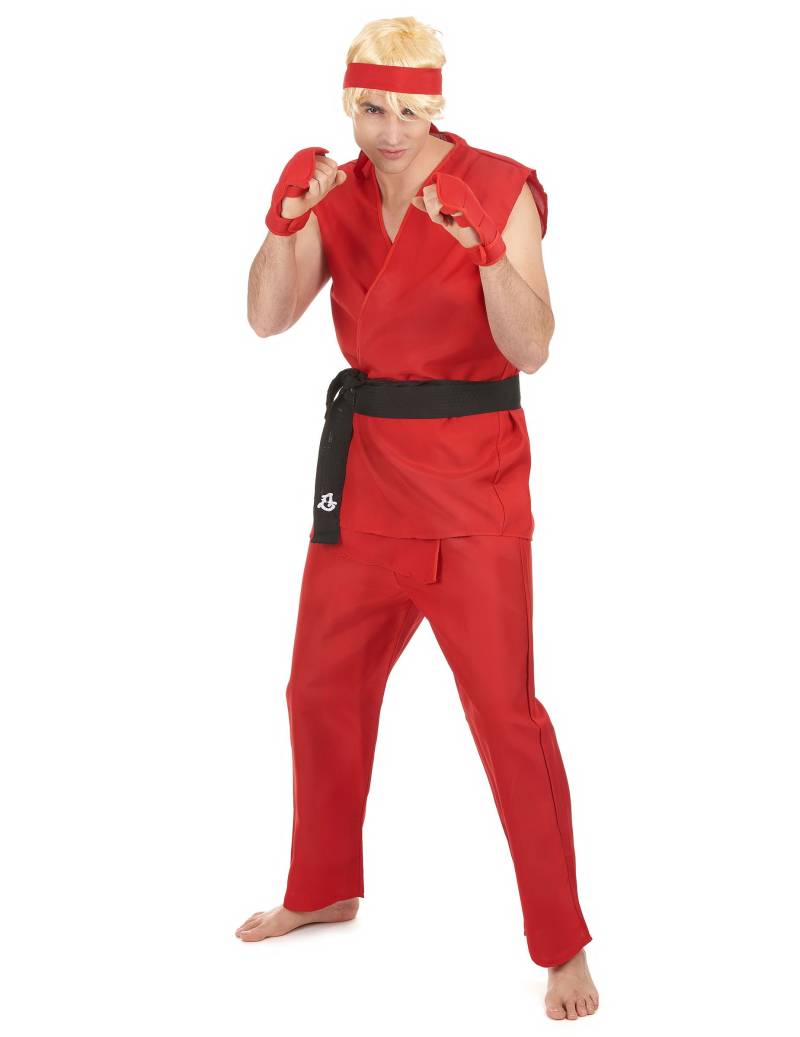 Kung Fu Herren-Kostüm rot-schwarz von KARNEVAL-MEGASTORE
