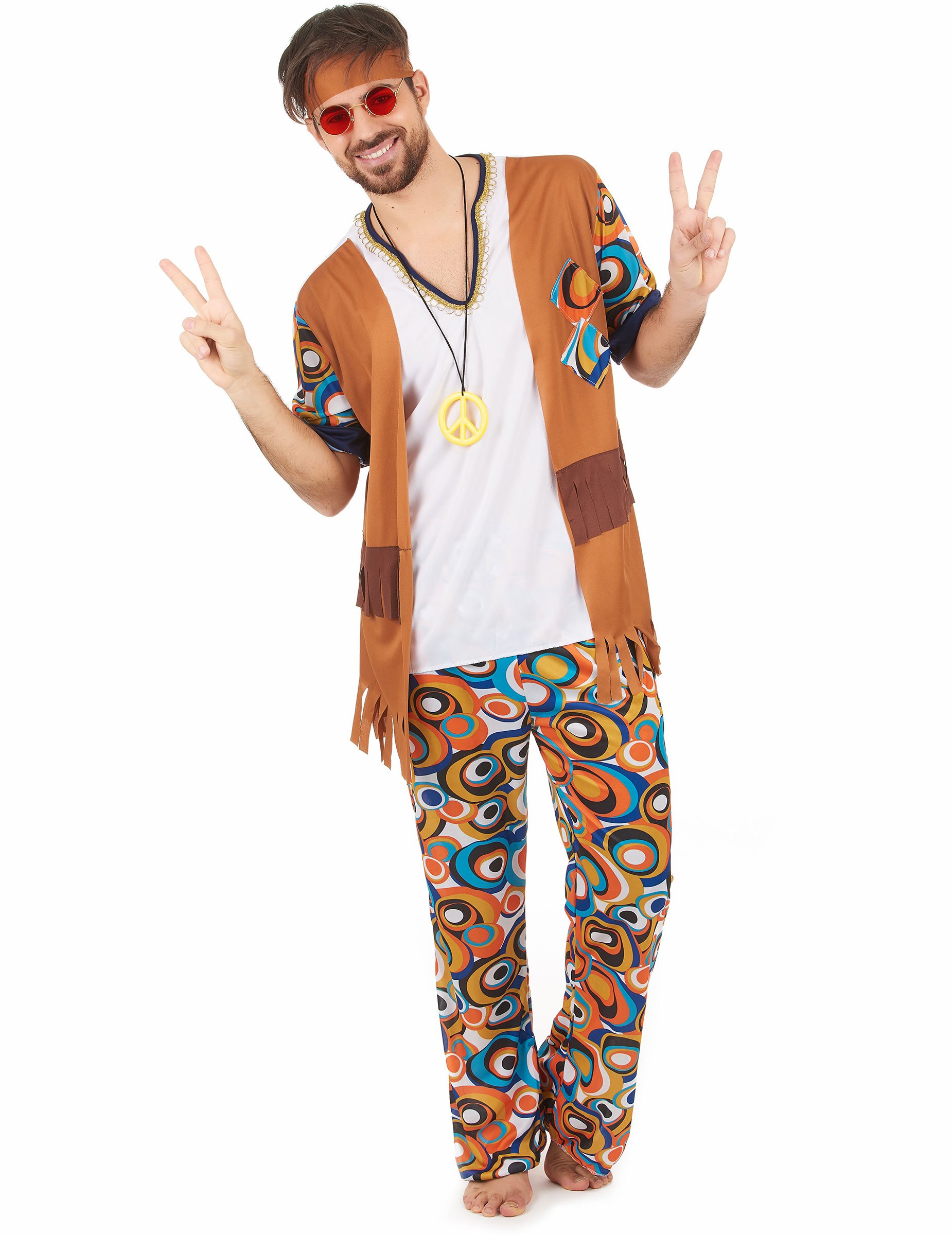 Lustiges Hippie Herrenkostüm bunt von KARNEVAL-MEGASTORE