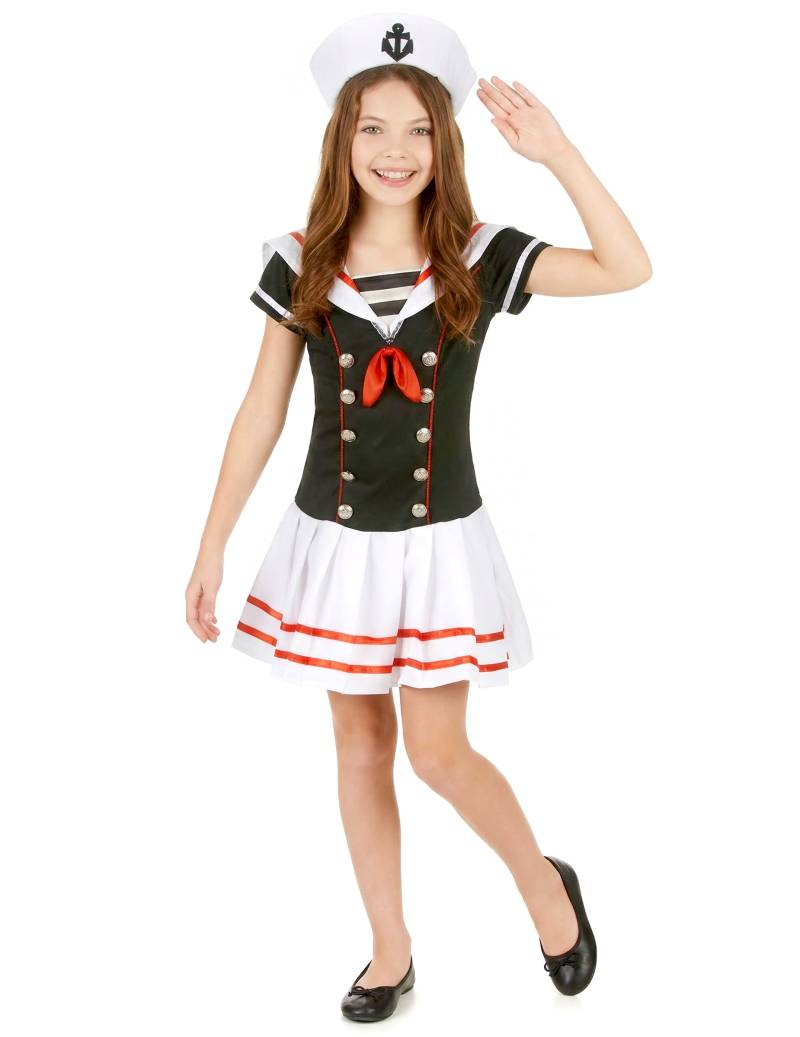 Matrosin Kinderkostüm schwarz-weiss-rot von KARNEVAL-MEGASTORE