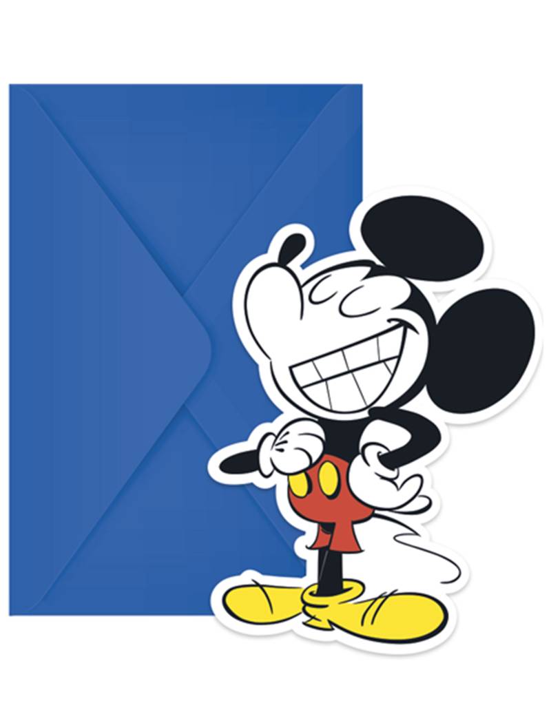 Micky Maus-Einladungskarten mit Umschlägen Retro-Motiv blau-bunt 6 Stück von KARNEVAL-MEGASTORE