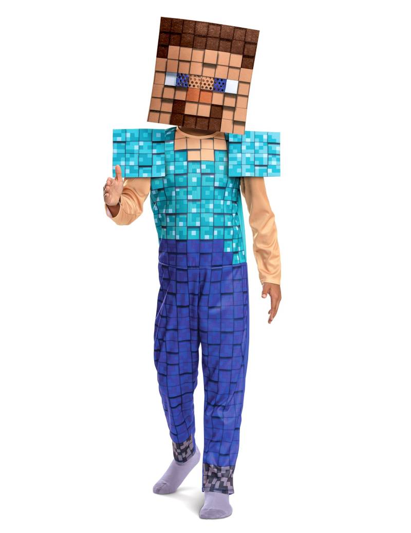 Minecraft Kinderkostüm Steve Basic Pixellook türkis-blau von KARNEVAL-MEGASTORE