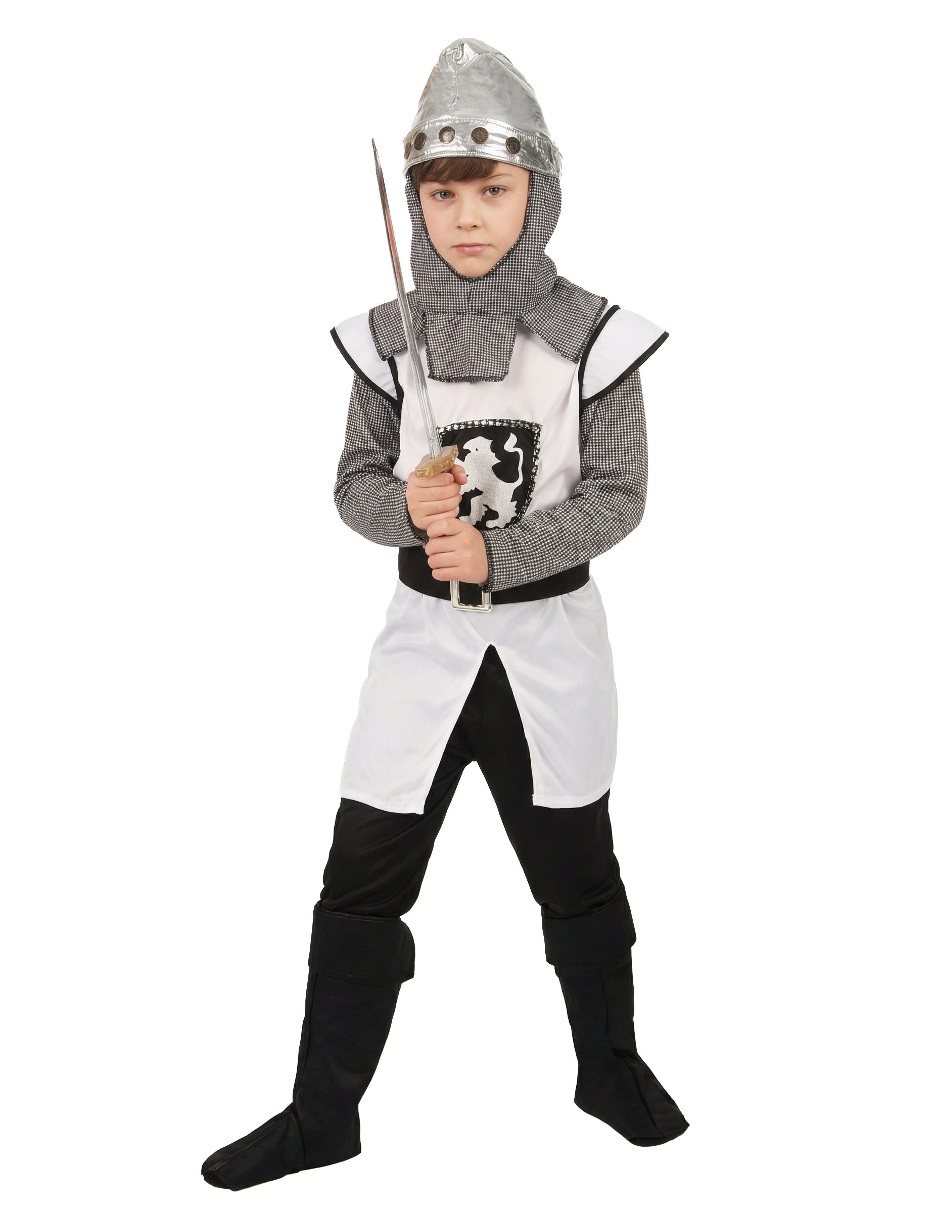 Mittelalter Kreuzritterkostüm für Kinder weiss-schwarz-silber von KARNEVAL-MEGASTORE