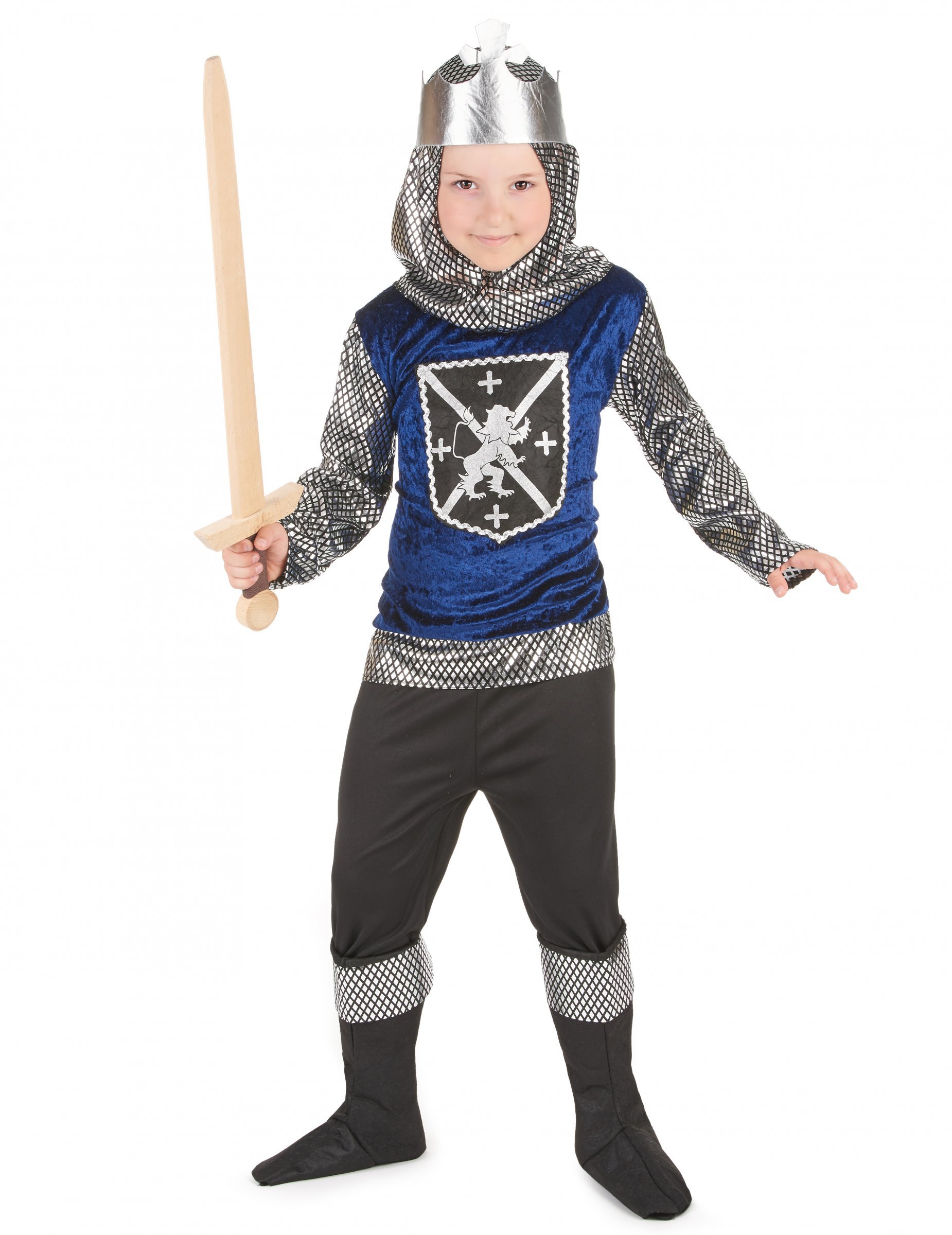 Mittelalter Ritterkostüm für Kinder blau-schwarz-silber von KARNEVAL-MEGASTORE