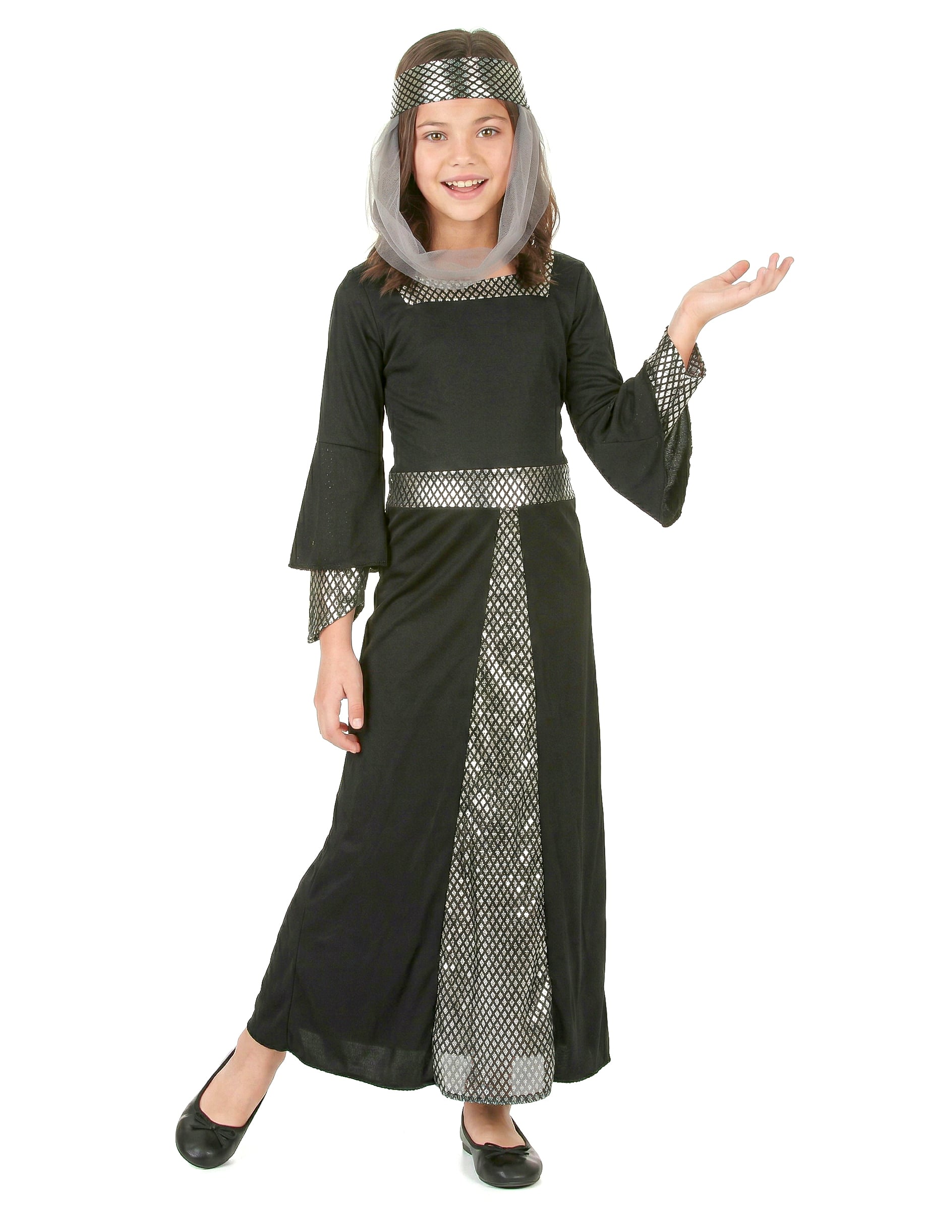 Mittelalterliche Prinzessin Kinderkostüm schwarz-silber von KARNEVAL-MEGASTORE