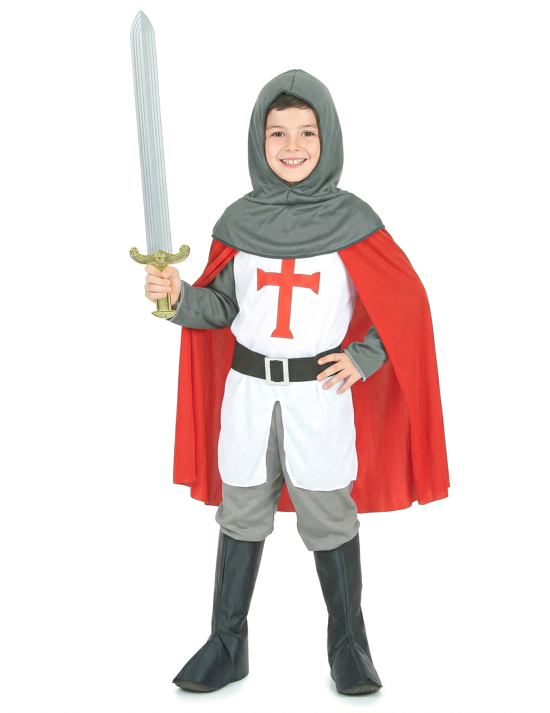 Mittelalterliches Kreuzritter Kinderkostüm weiss-rot-grau von KARNEVAL-MEGASTORE