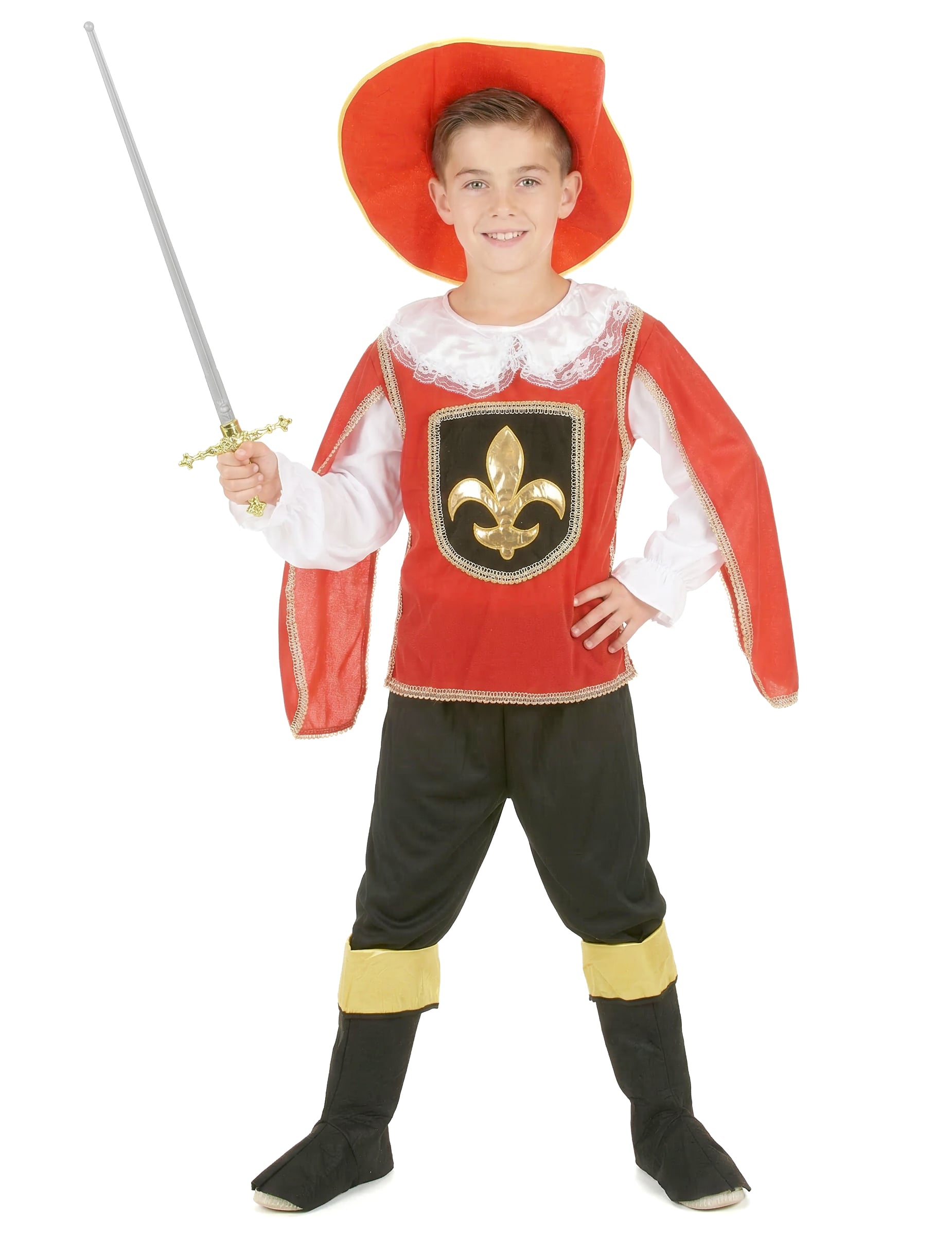 Musketier-Kinderkostüm weiss-rot-schwarz von KARNEVAL-MEGASTORE