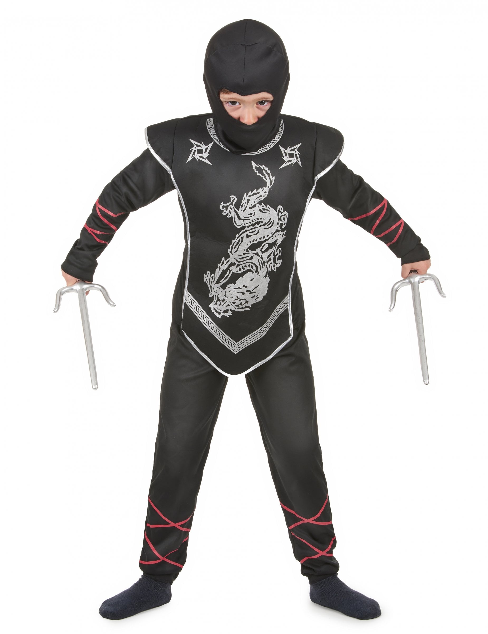 Mystischer Ninja Kinderkostüm Krieger schwarz-silber von KARNEVAL-MEGASTORE