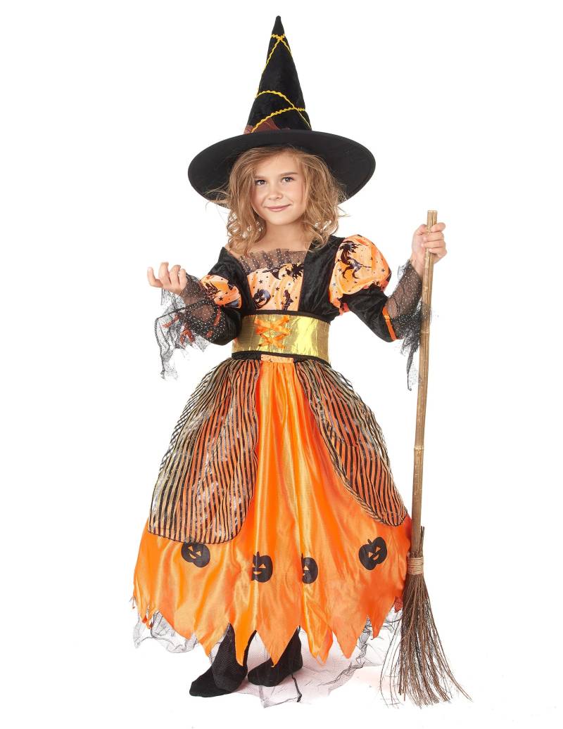 Niedliches Kürbis-Hexenkostüm Halloween-Mädchenkostüm orange-schwarz von KARNEVAL-MEGASTORE